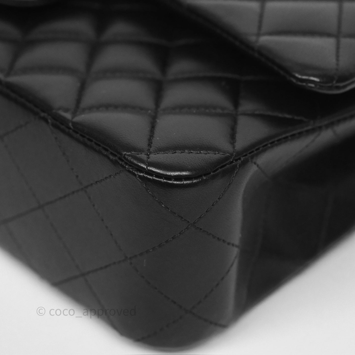Chanel Classic M/L Medium Flap Quilted Black Lambskin Silver Hardware