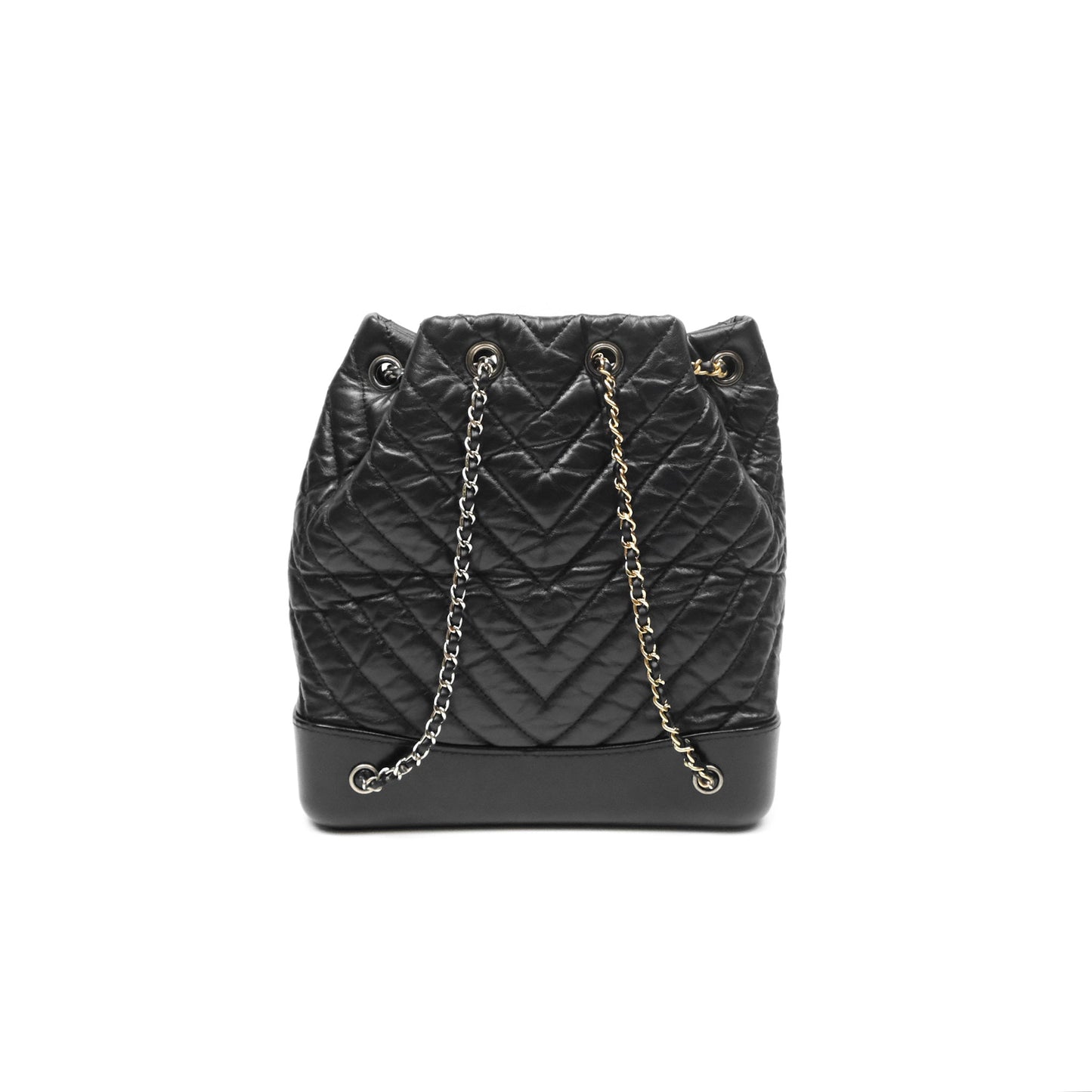 Chanel Medium Chevron Gabrielle Backpack Black Aged Calfskin