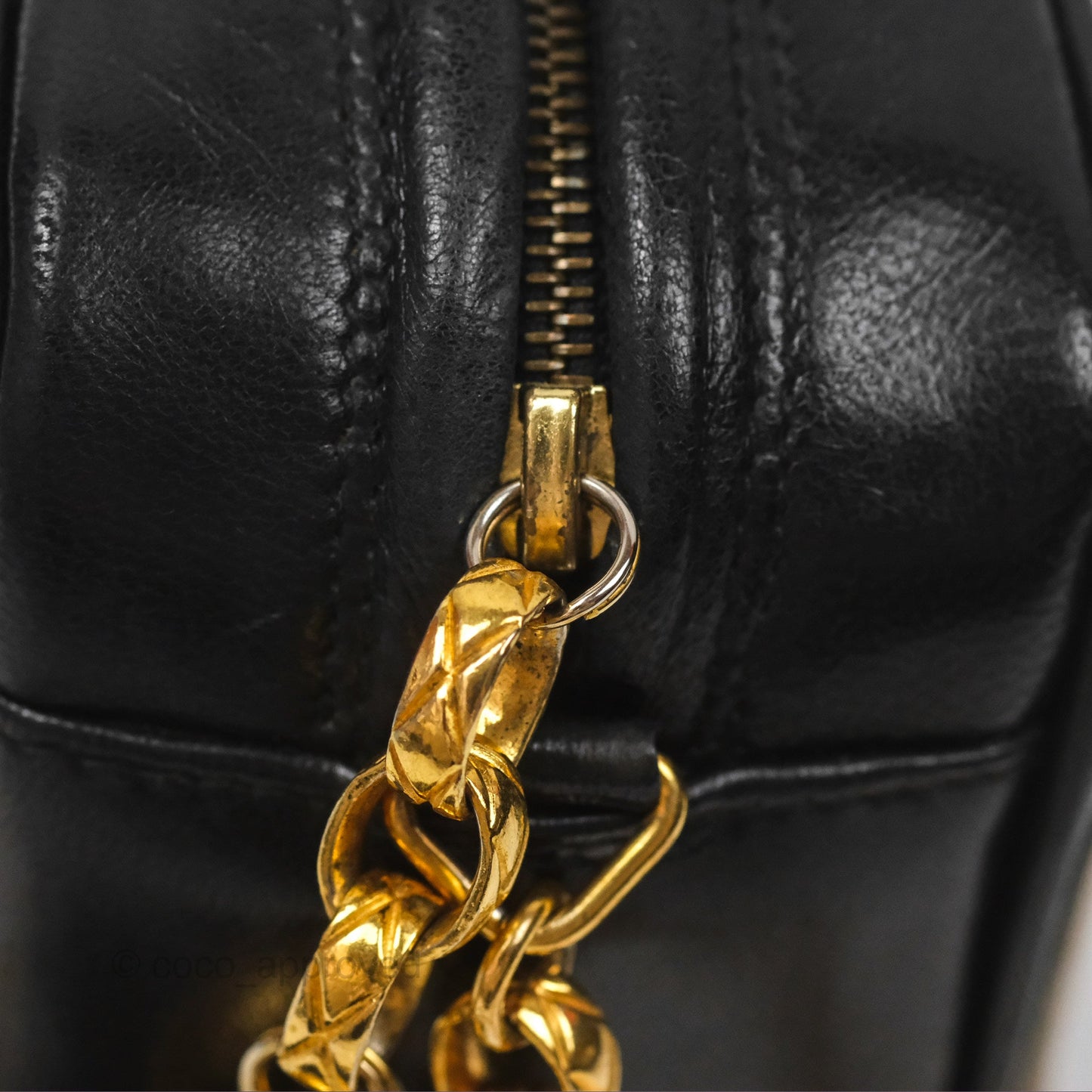 Chanel Vintage White CC Camera Bag Black Lambskin Gold Hardware
