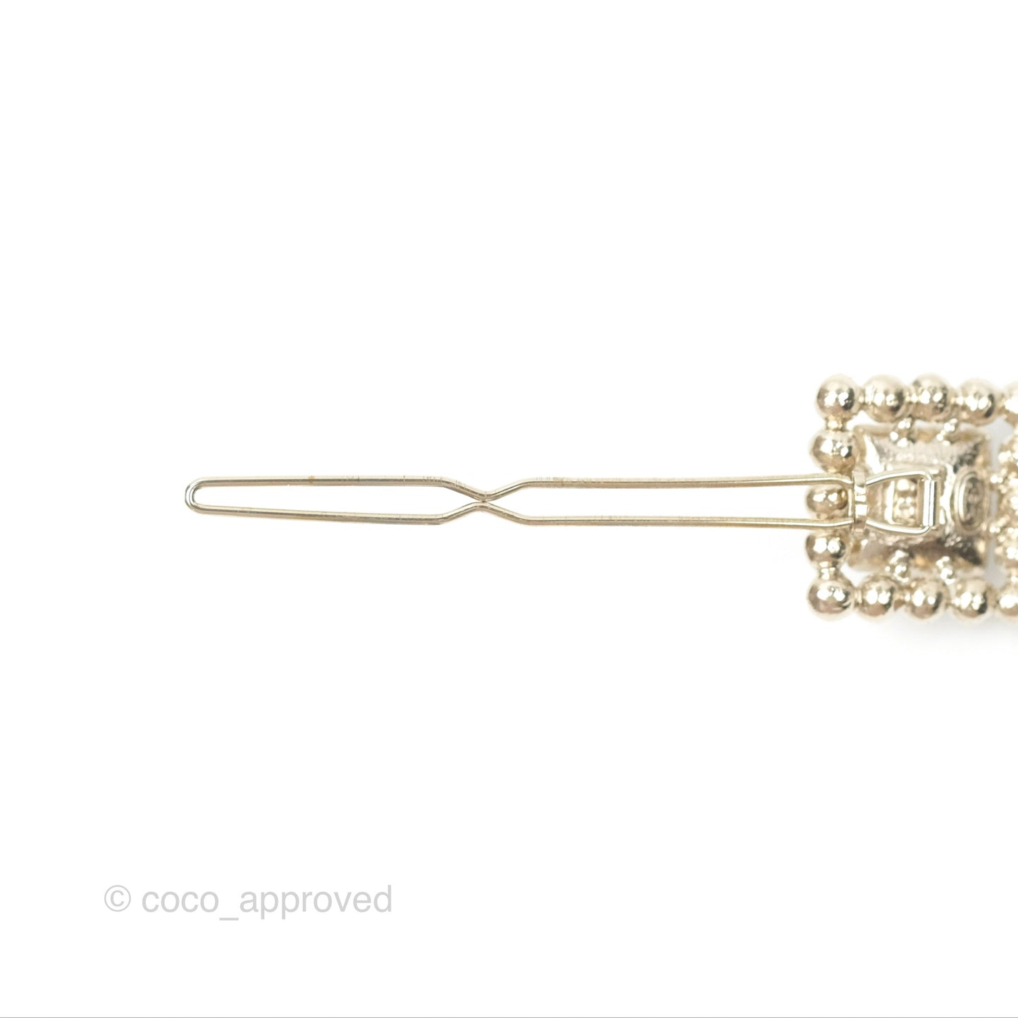 Chanel CC Pearl Grey Resin Hair Clip Gold Tone 21V