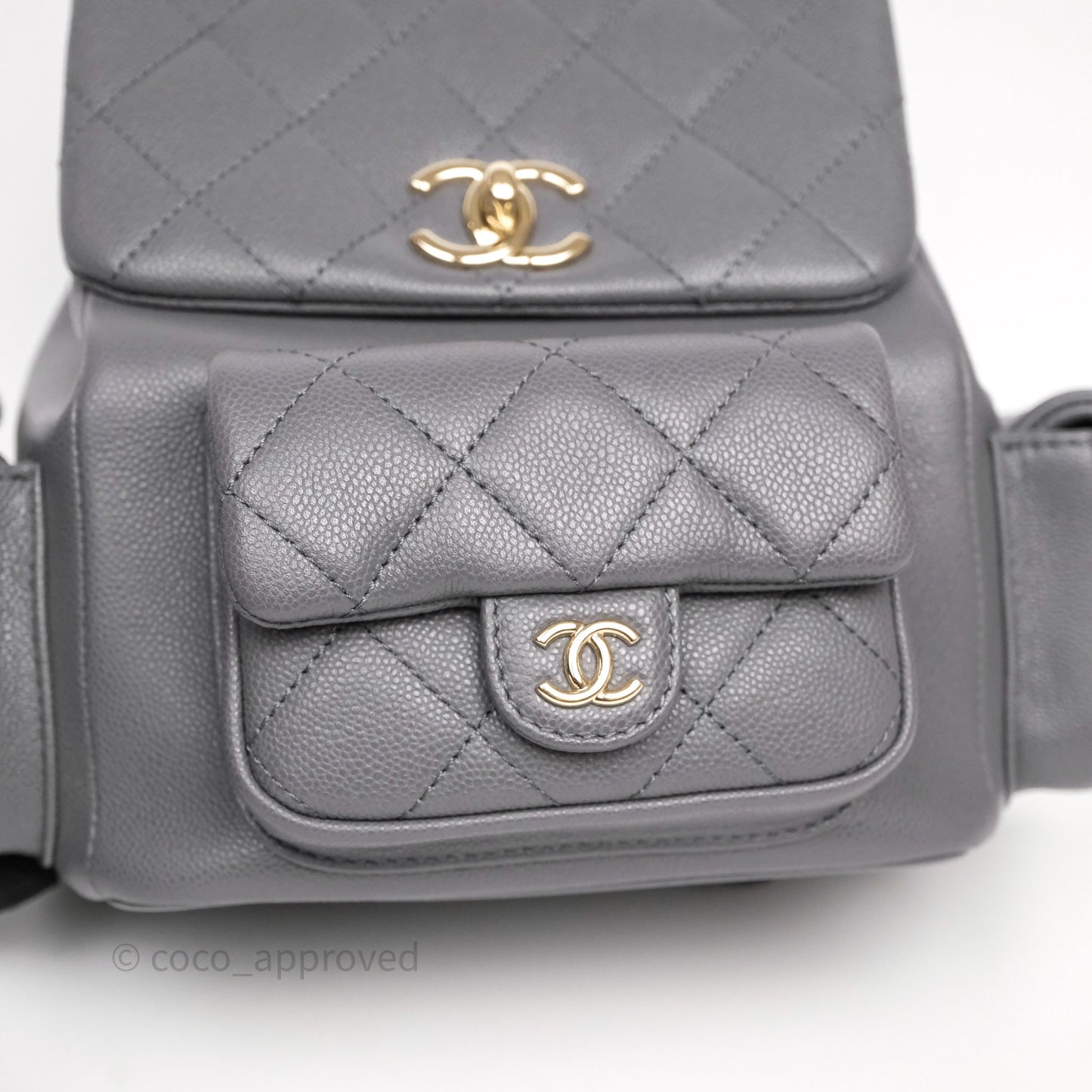 Chanel Small Duma Backpack Dark Grey Caviar Gold Hardware 23K