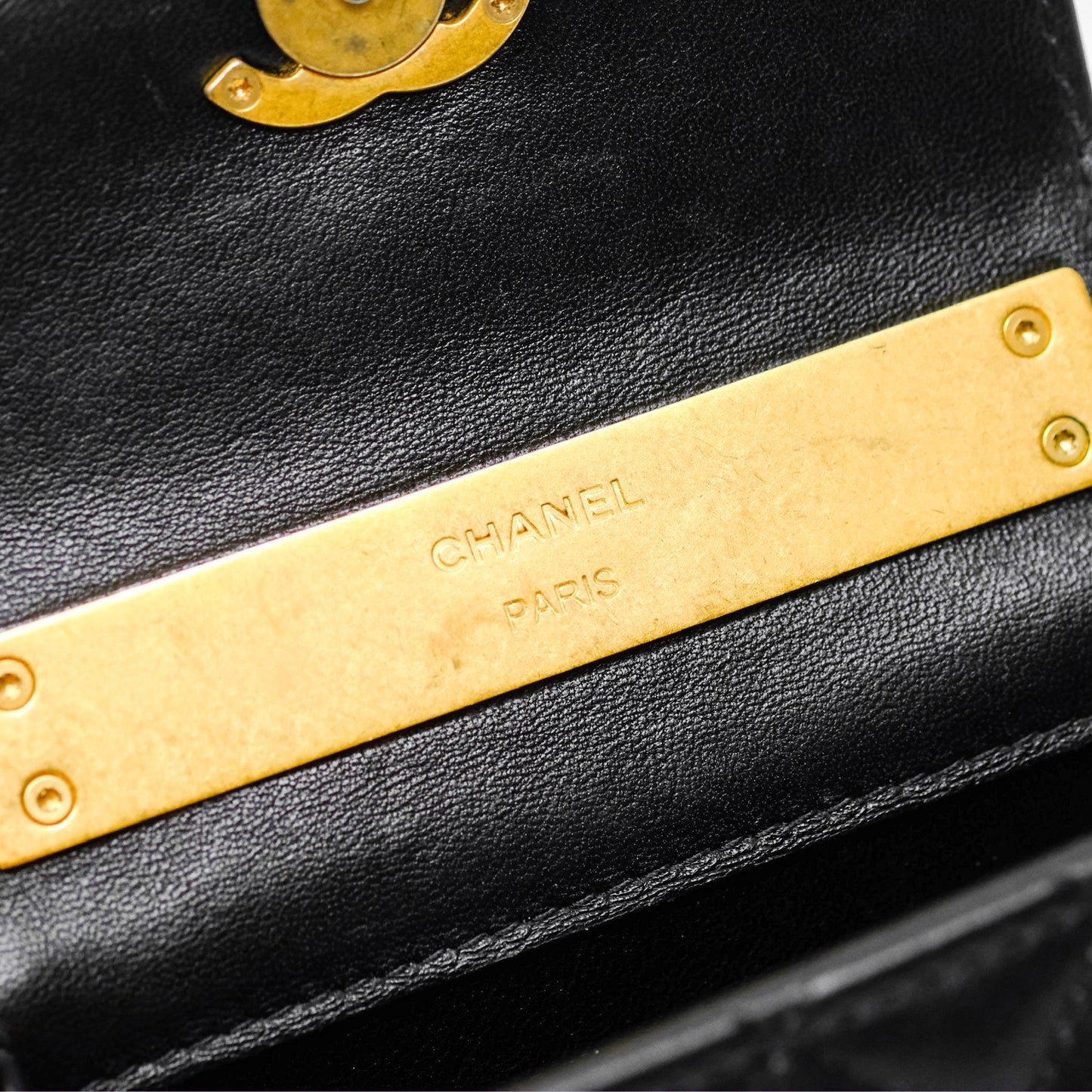 Chanel Mini Enamel Handle Clutch on Chain Black Lambskin Gold Hardware 22B