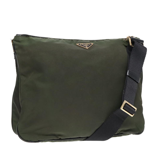 Luxury Prada Shoulder Bag Nylon Khaki Gold  92218