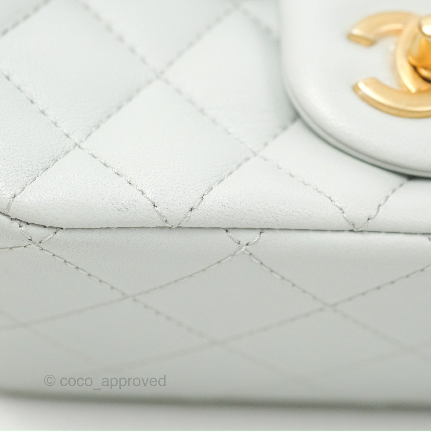 Chanel Quilted Mini Square Flap with Camellia Adjustable Chain Blue Clair Lambskin 23S