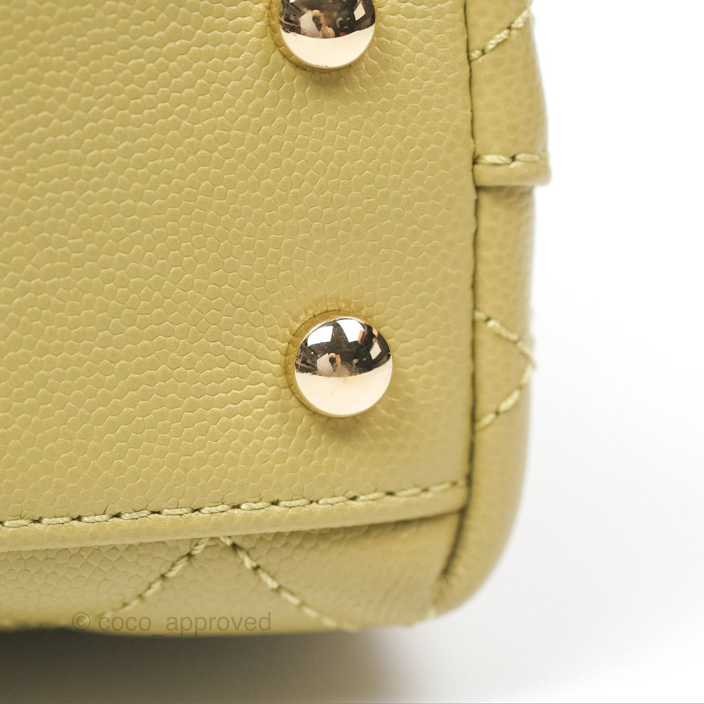 Chanel Quilted Mini Coco Handle Caviar Olive Green Gold Hardware
