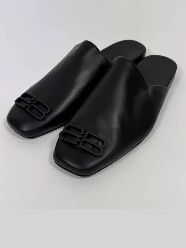 Luxury Balenciaga Cozy BB Logo Mule Slippers Black