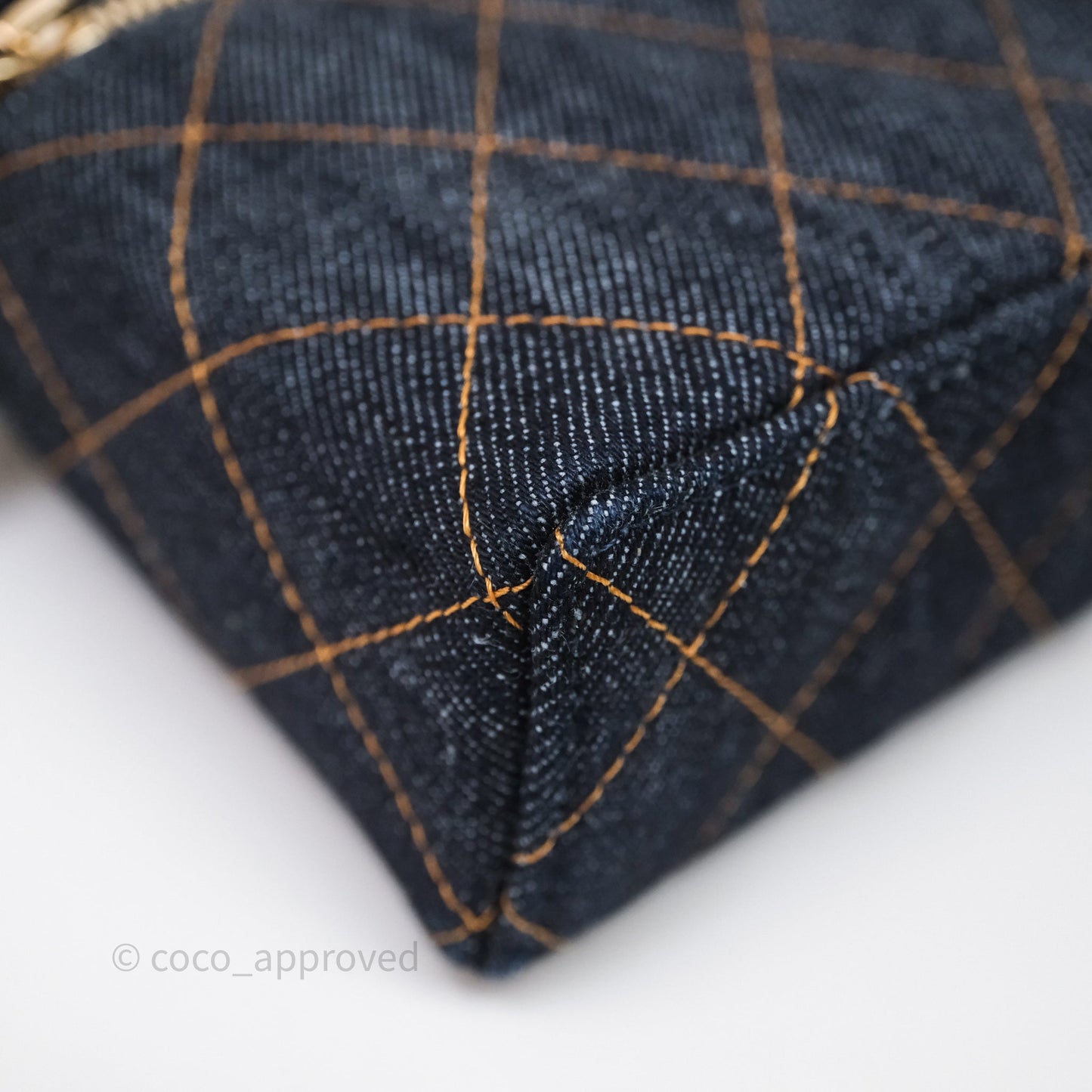 Chanel Top Handle Long Vanity with Chain Dark Blue Denim Gold Hardware