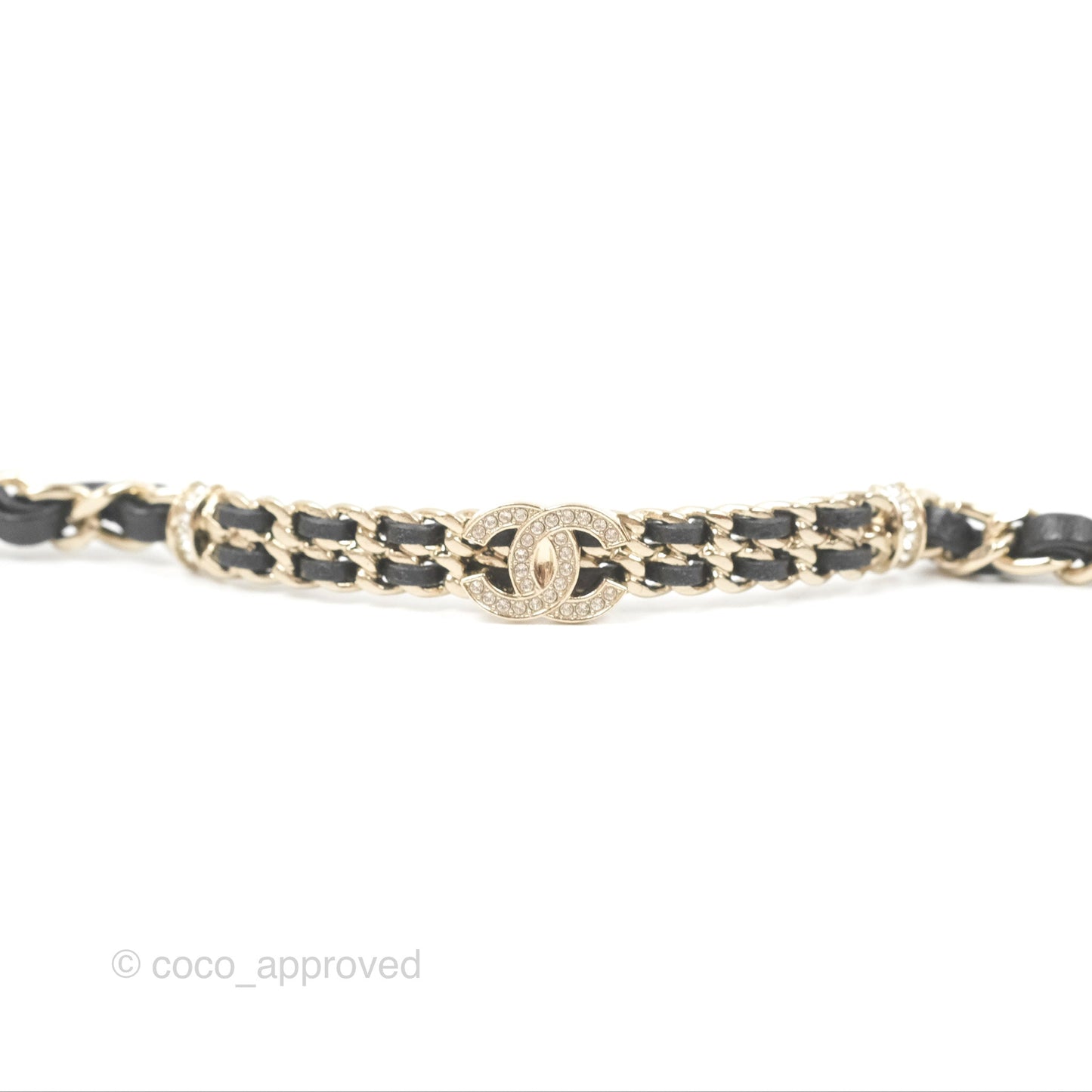 Chanel Crystal CC Black Leather Chain Choker Gold Tone 21B
