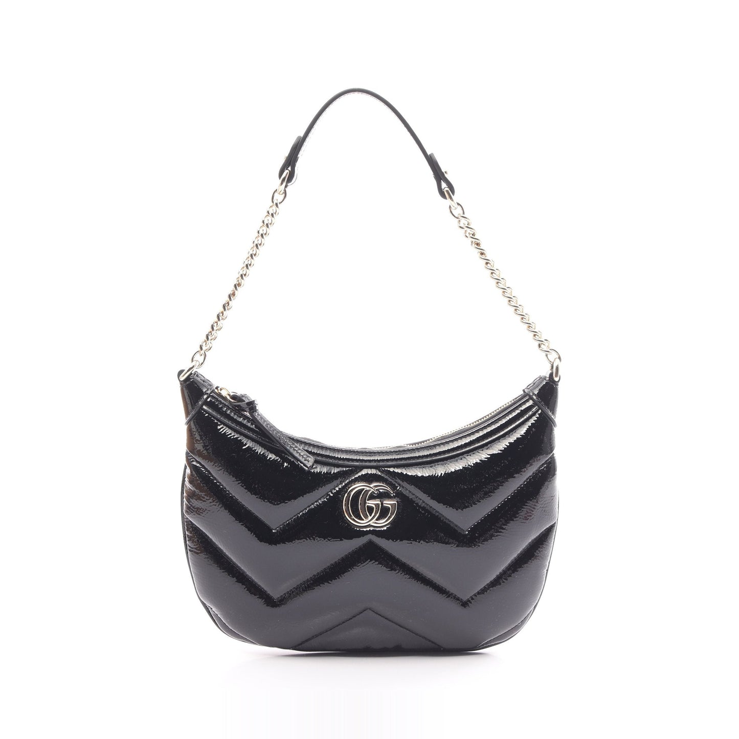 Luxury Gucci Trending 2025 GG Marmont Small One shoulder bag Patent leather Black