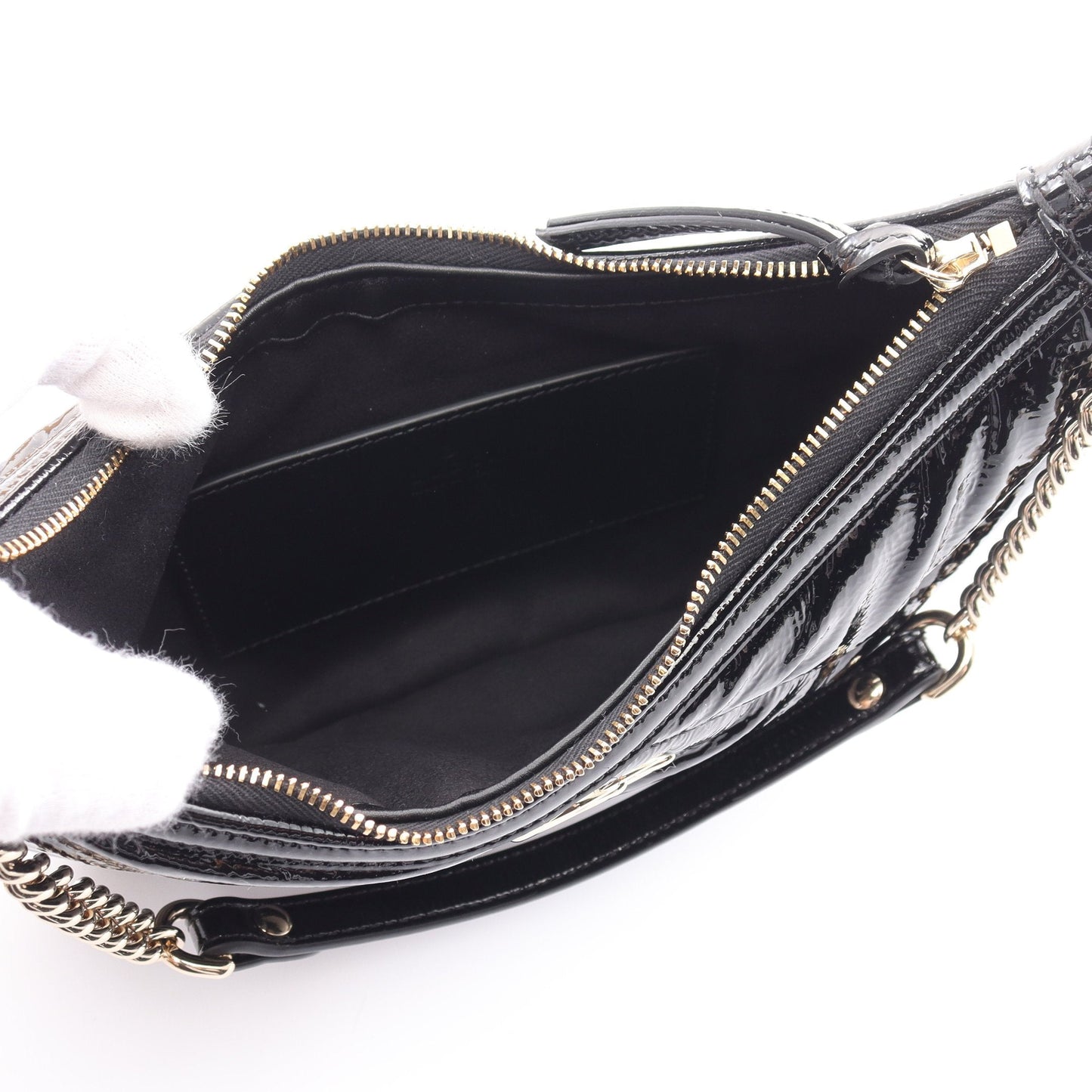 Luxury Gucci Trending 2025 GG Marmont Small One shoulder bag Patent leather Black
