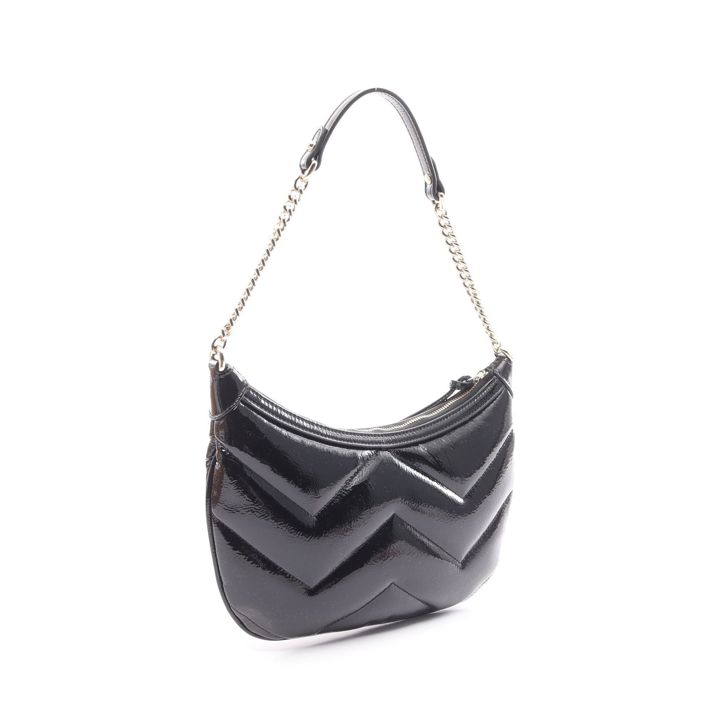Luxury Gucci Trending 2025 GG Marmont Small One shoulder bag Patent leather Black