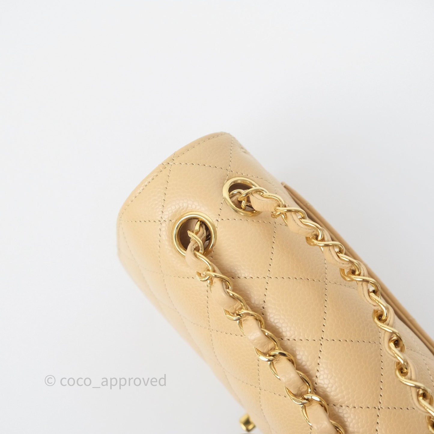 Chanel Small Classic Flap Quilted Beige Caviar Gold Hardware