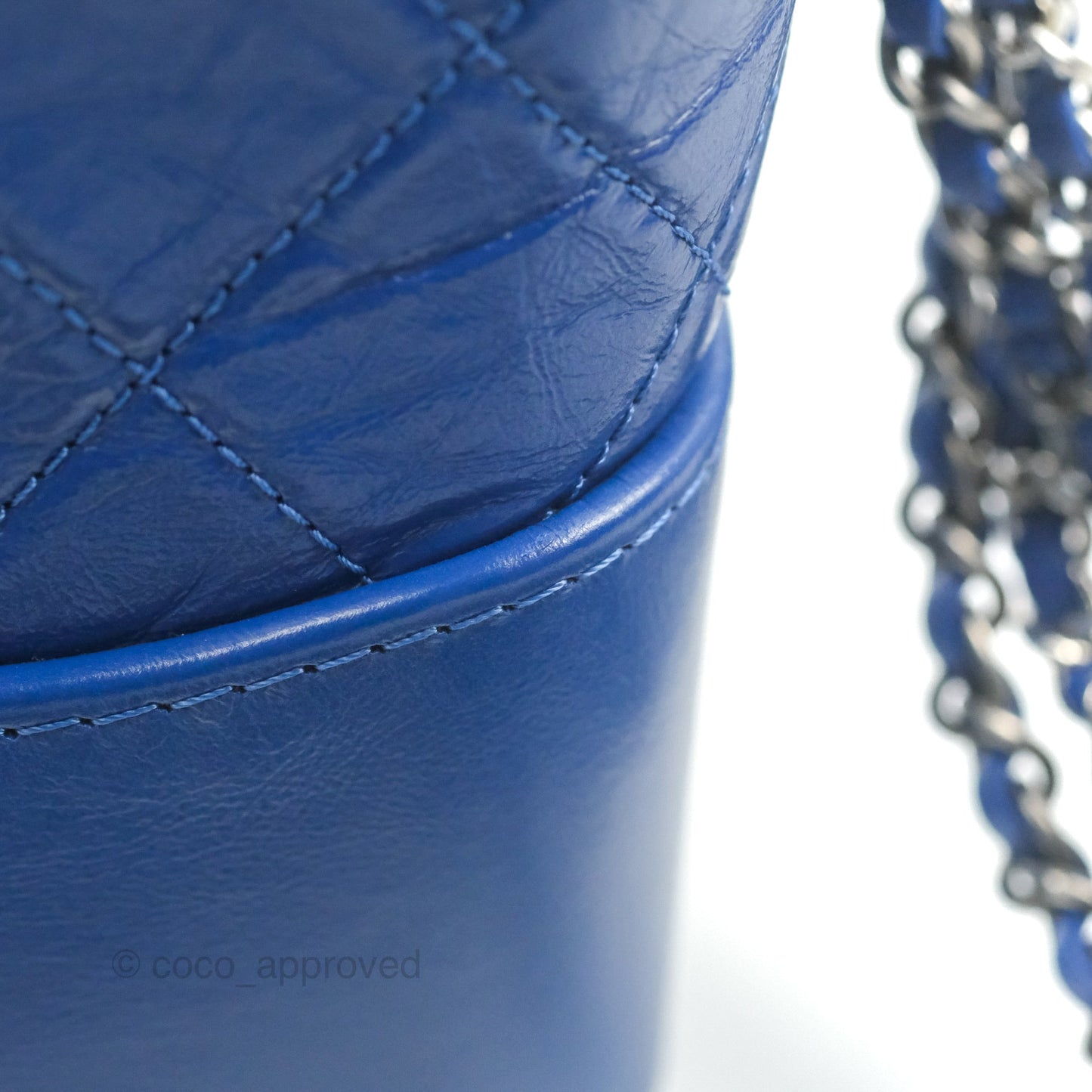 Chanel New Medium Gabrielle Blue Logo Handle Aged Calfskin Mixed Hardware