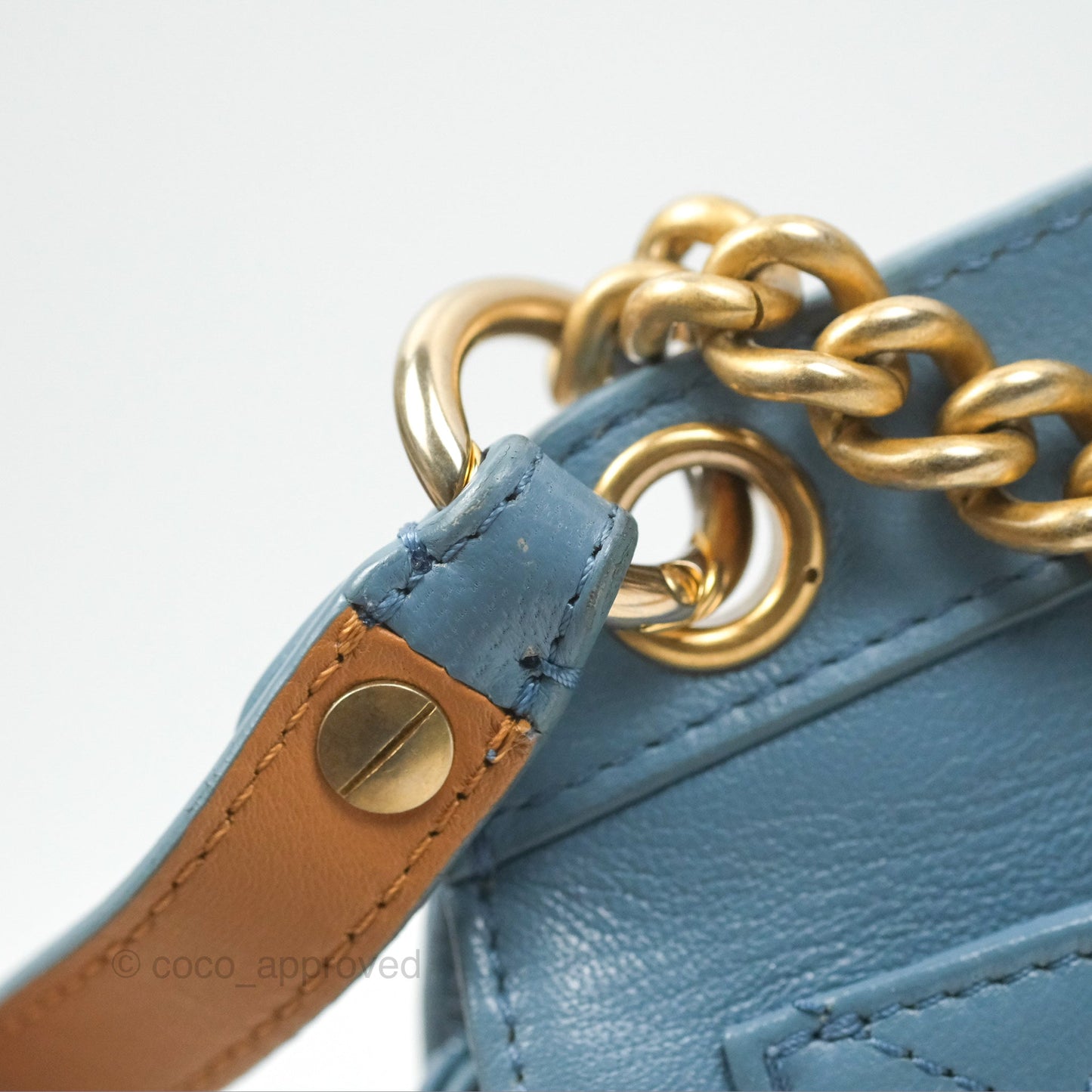 Chanel Curved Flap Bag Blue Lambskin Aged Gold Hardware