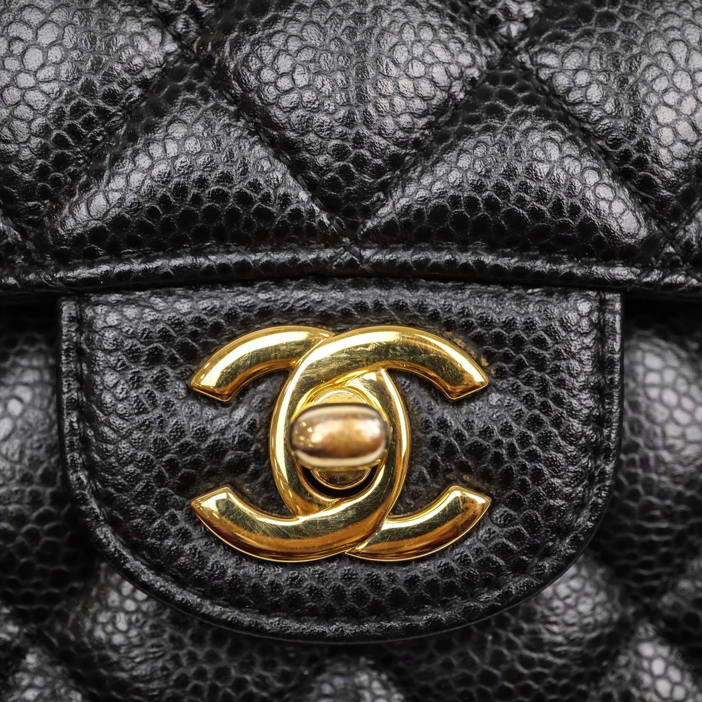 Chanel Classic M/L Medium Flap Quilted Black Caviar Gold Hardware