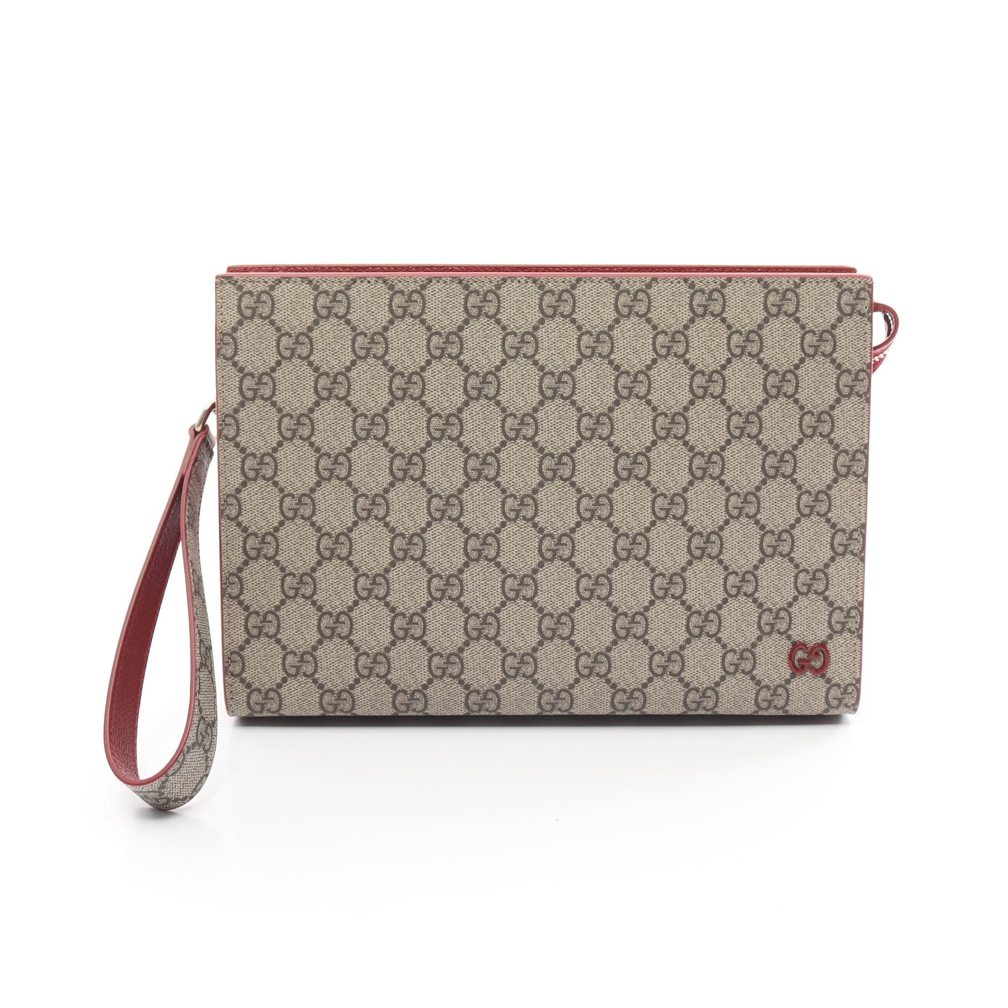 Luxury Gucci Trending 2025 GG Supreme Pouch Clutch bag PVC Leather Beige Bordeaux