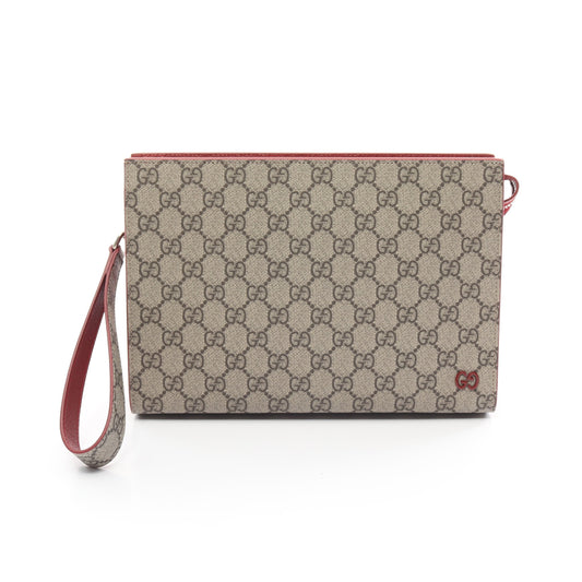 Luxury Gucci Trending 2025 GG Supreme Pouch Clutch bag PVC Leather Beige Bordeaux