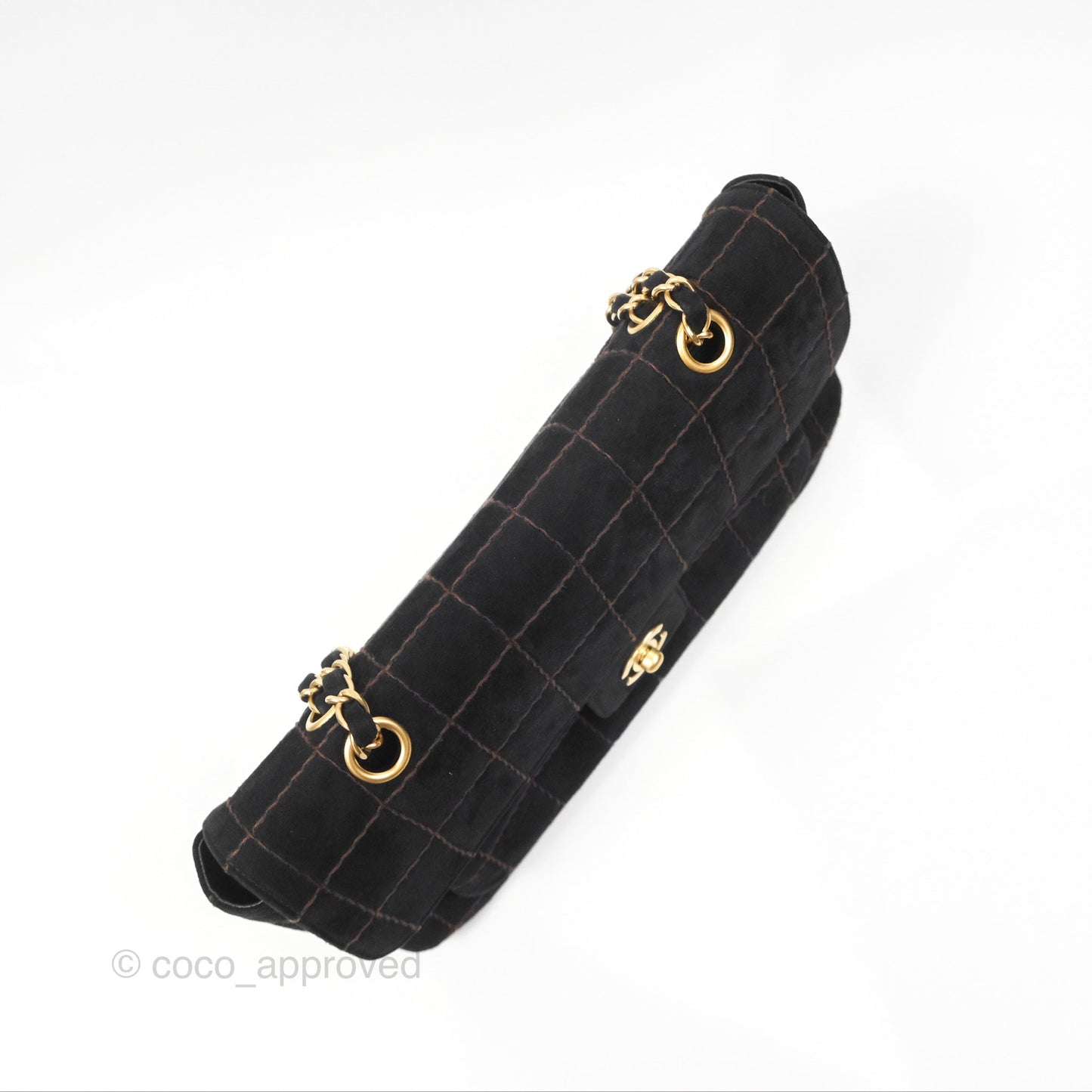 Chanel Bar Flap Black Suede Blushed Gold Hardware