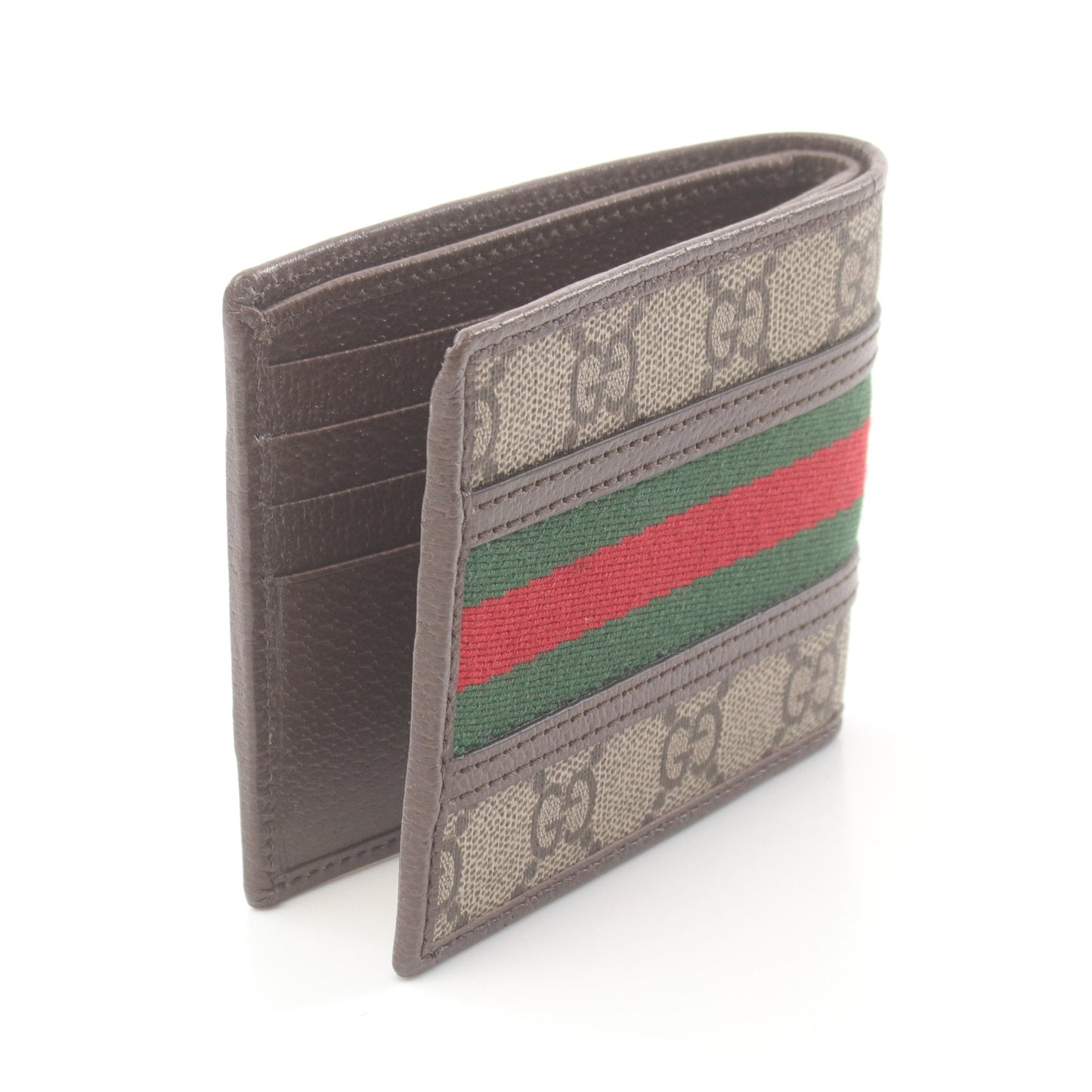Luxury Gucci Trending 2025 Ophidia GG Supreme Sherry line Bi-fold wallet PVC Leather Beige Dark brown Multicolor