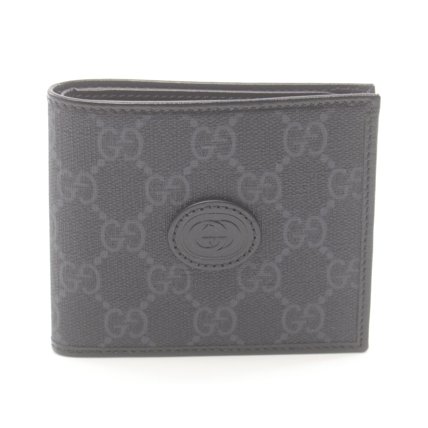 Luxury Gucci Trending 2025 Interlocking G GG Supreme Bi-fold wallet PVC Leather Dark gray Black