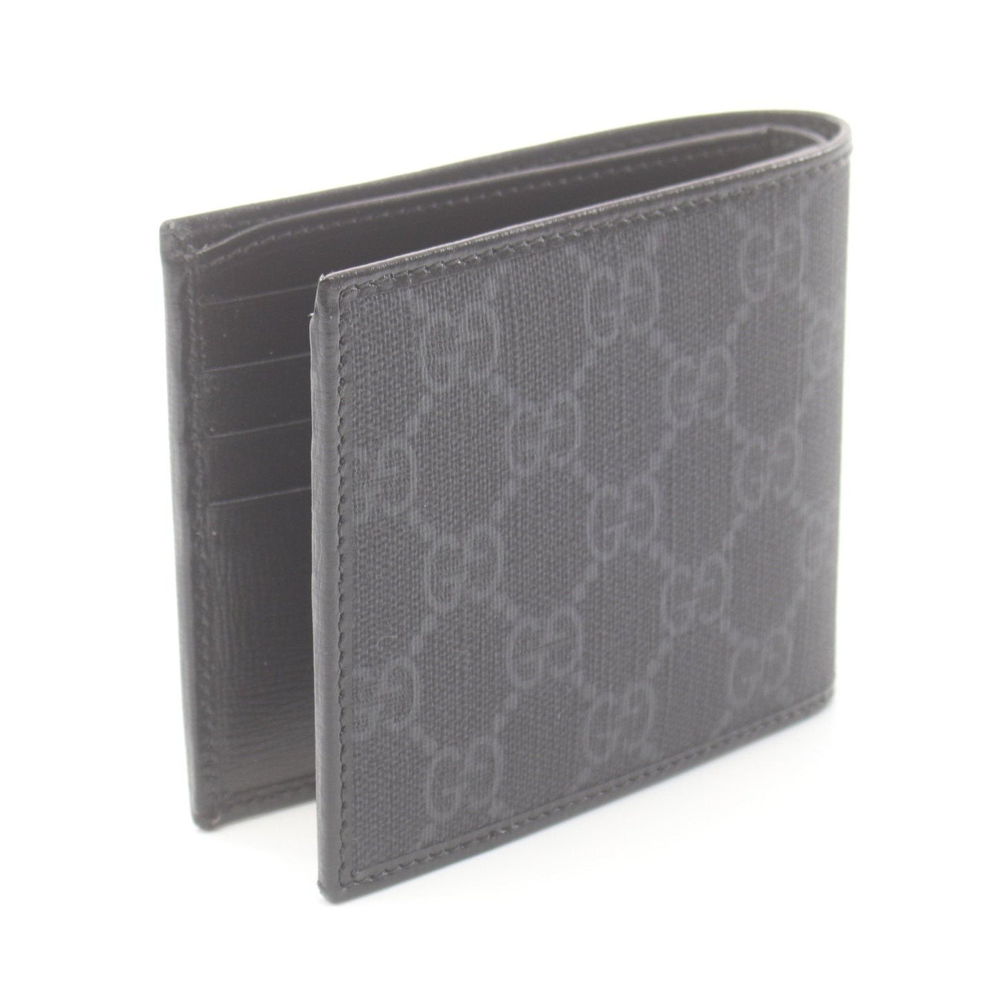 Luxury Gucci Trending 2025 Interlocking G GG Supreme Bi-fold wallet PVC Leather Dark gray Black