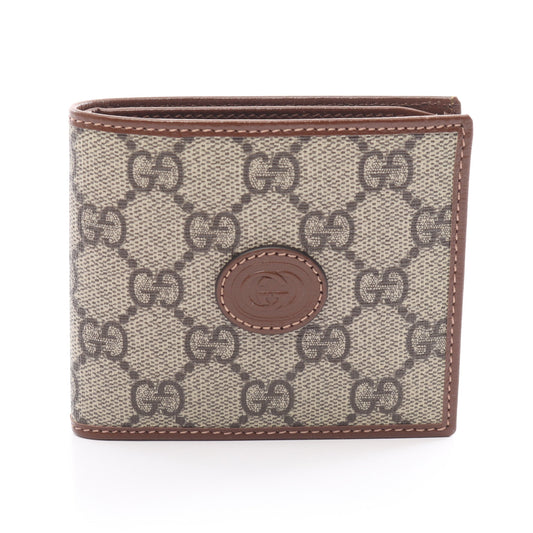Luxury Gucci Trending 2025 Interlocking G GG Supreme Bi-fold wallet PVC Leather Dark gray Black