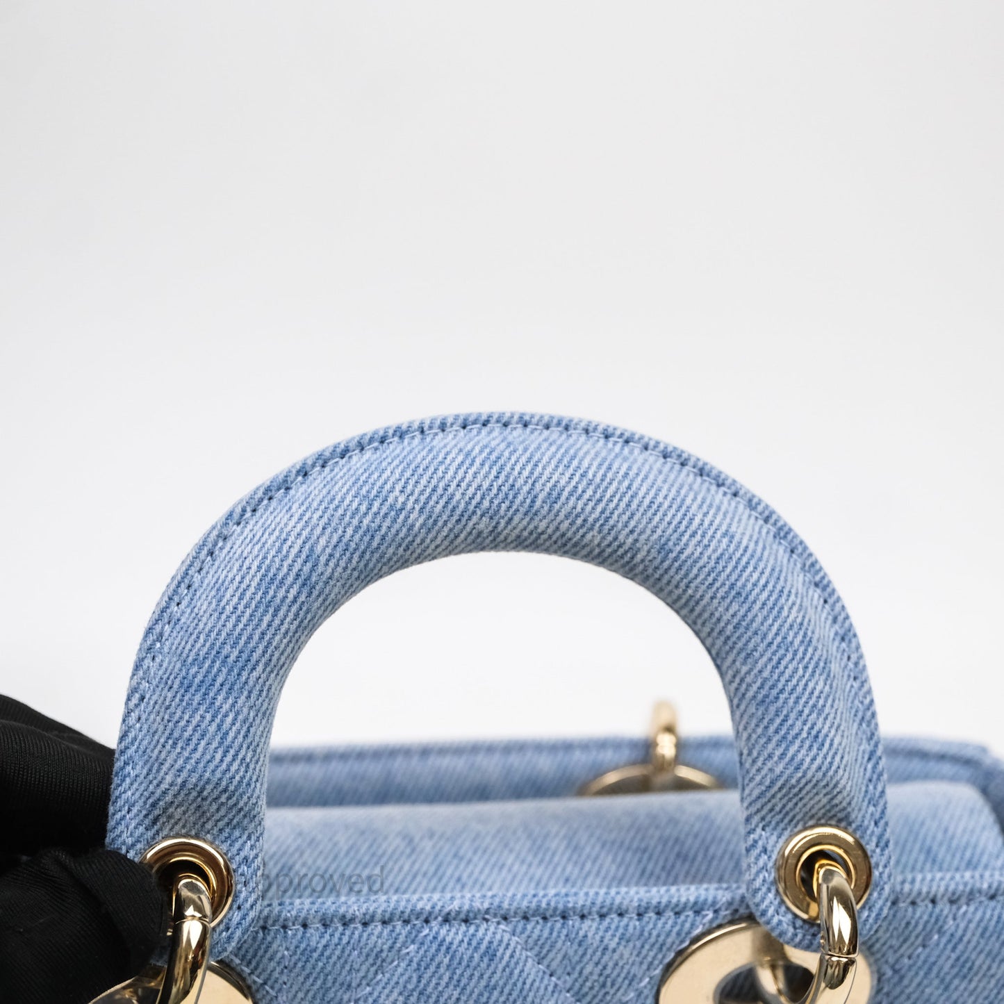 Christian Dior Small Lady D-Joy Bag Washed Blue Denim Cannage Gold Hardware