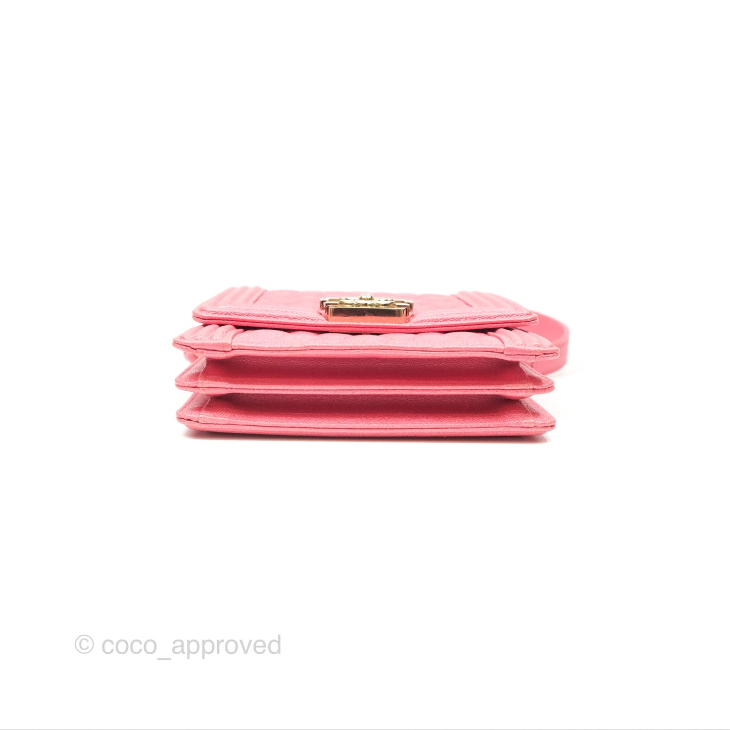 Chanel Quilted North South Boy Flap Iridescent Pink Caviar Gold Hardware
