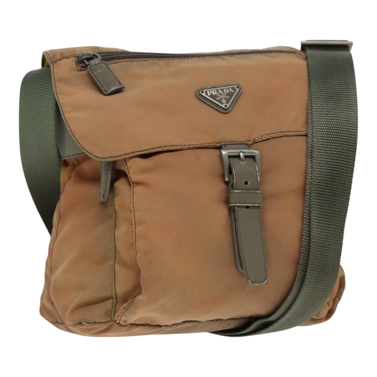Luxury Prada Shoulder Bag Nylon Silver Brown  92342