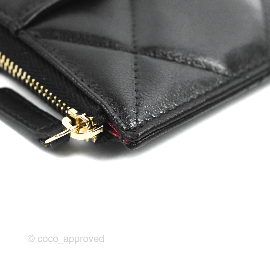 Chanel 19 Phone Holder Long Zip Wallet Black Goatskin Gold Hardware