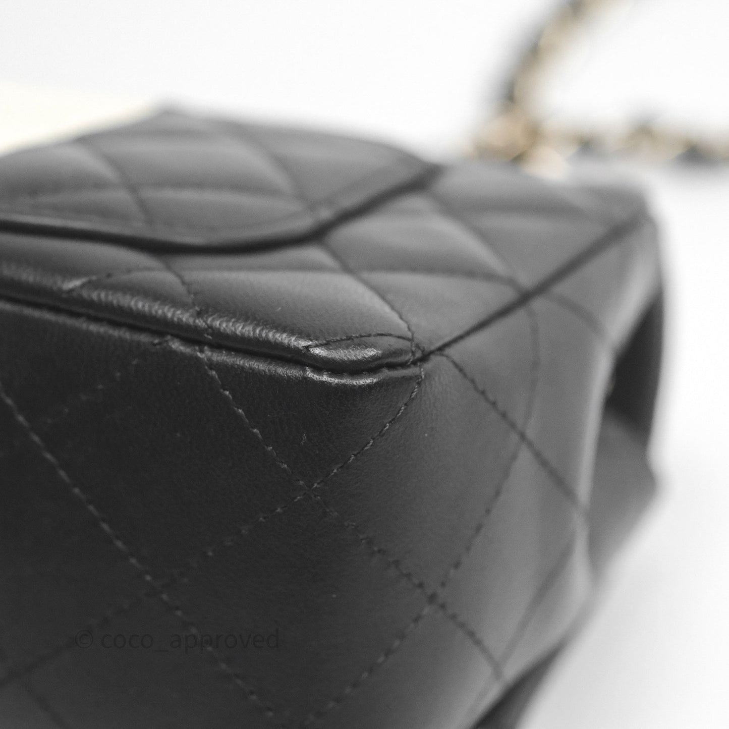 Chanel Mini Rectangular Flap Quilted Black White Lambskin Gold Hardware