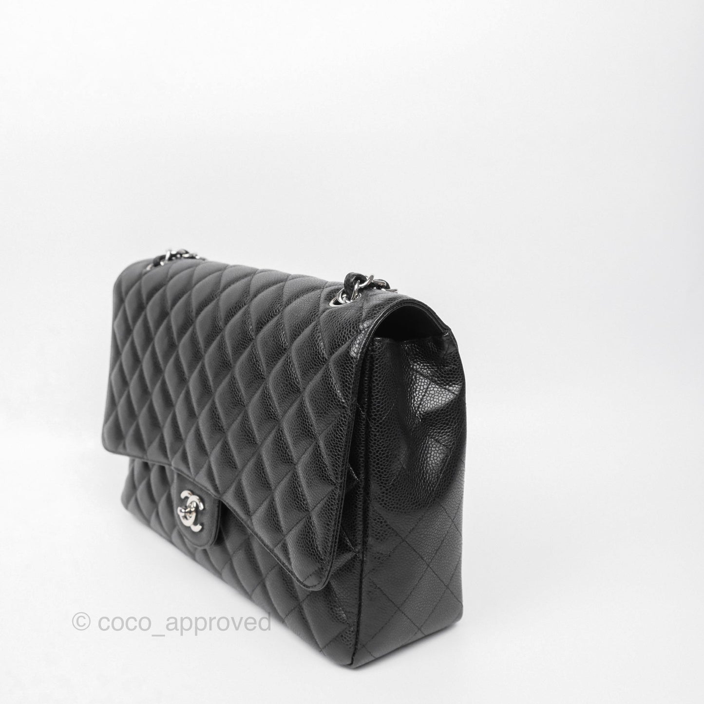 Chanel Maxi Single Flap Quilted Black Caviar Silver Hardware