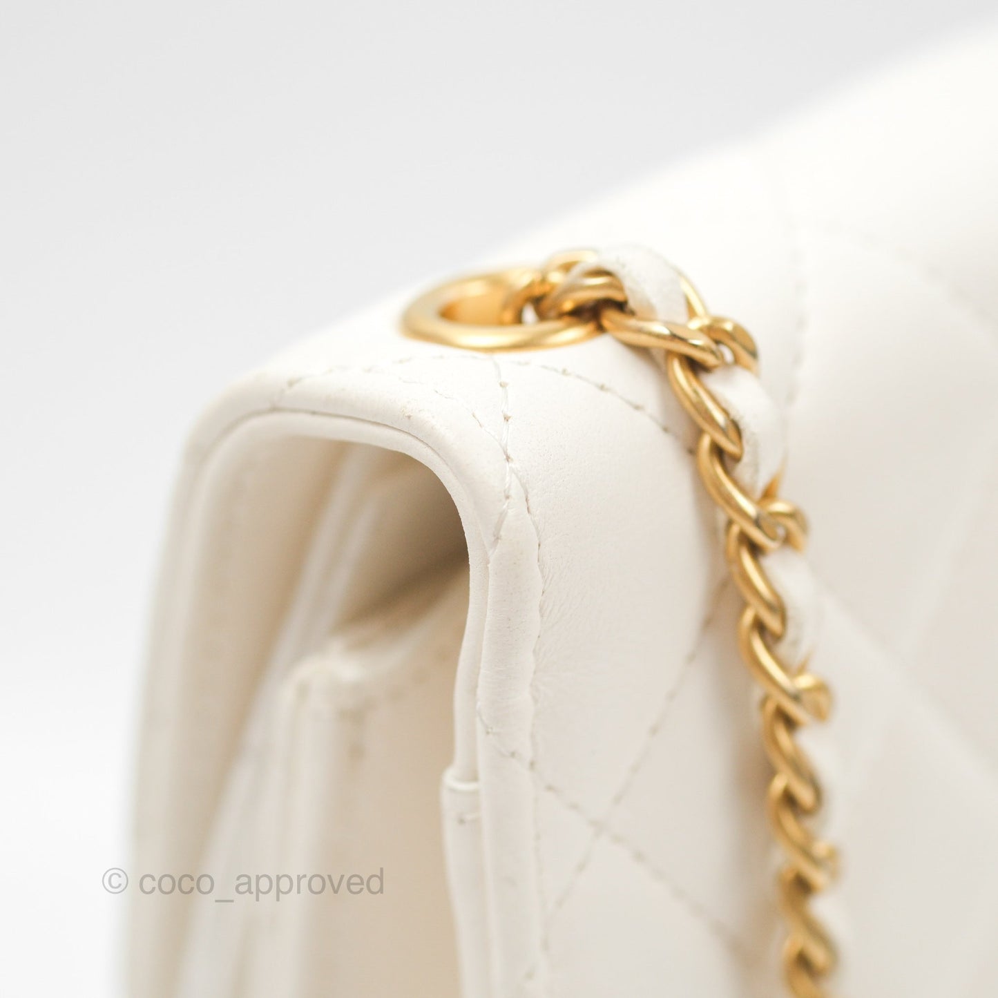 Chanel Quilted Pearl Crush Phone Holder With Chain White Lambskin
