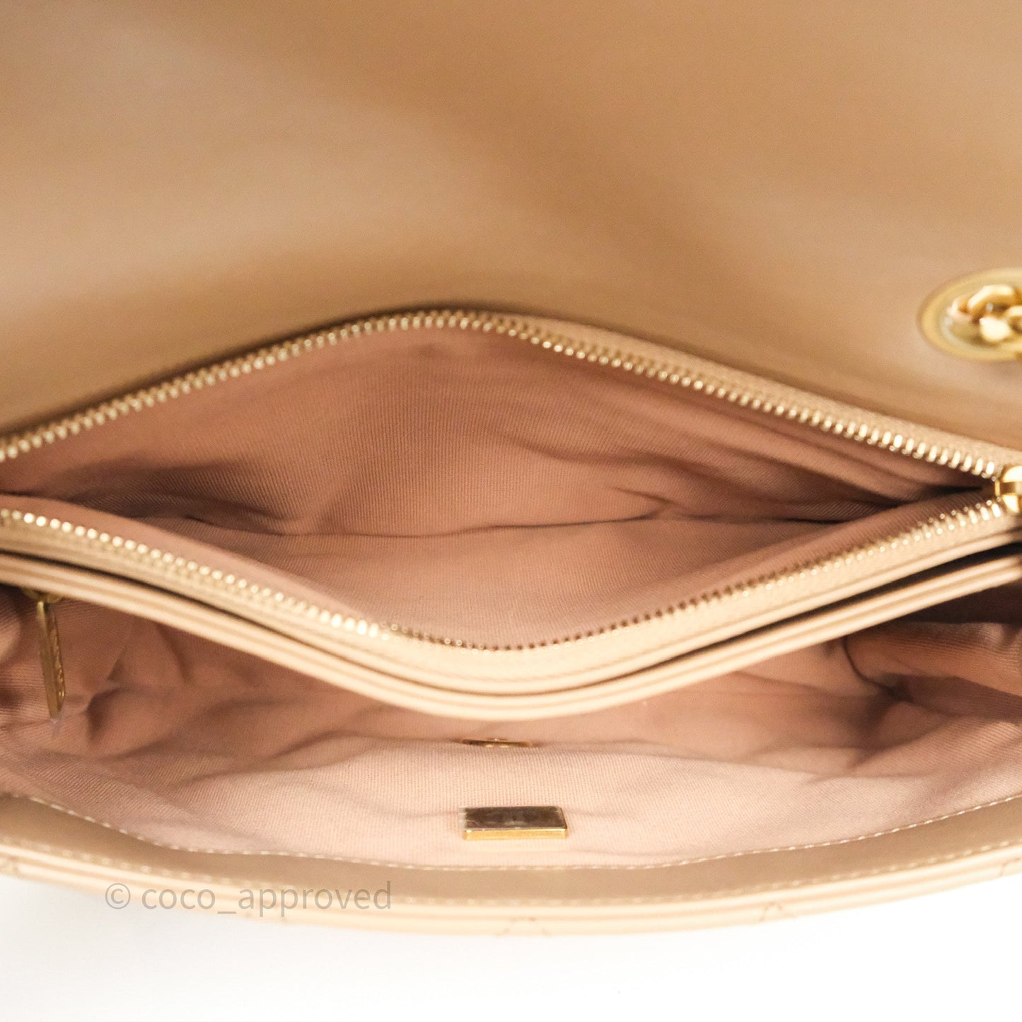 Chanel Medium All Slide Adjustable Chain Flap Bag Beige Lambskin Aged Gold Hardware