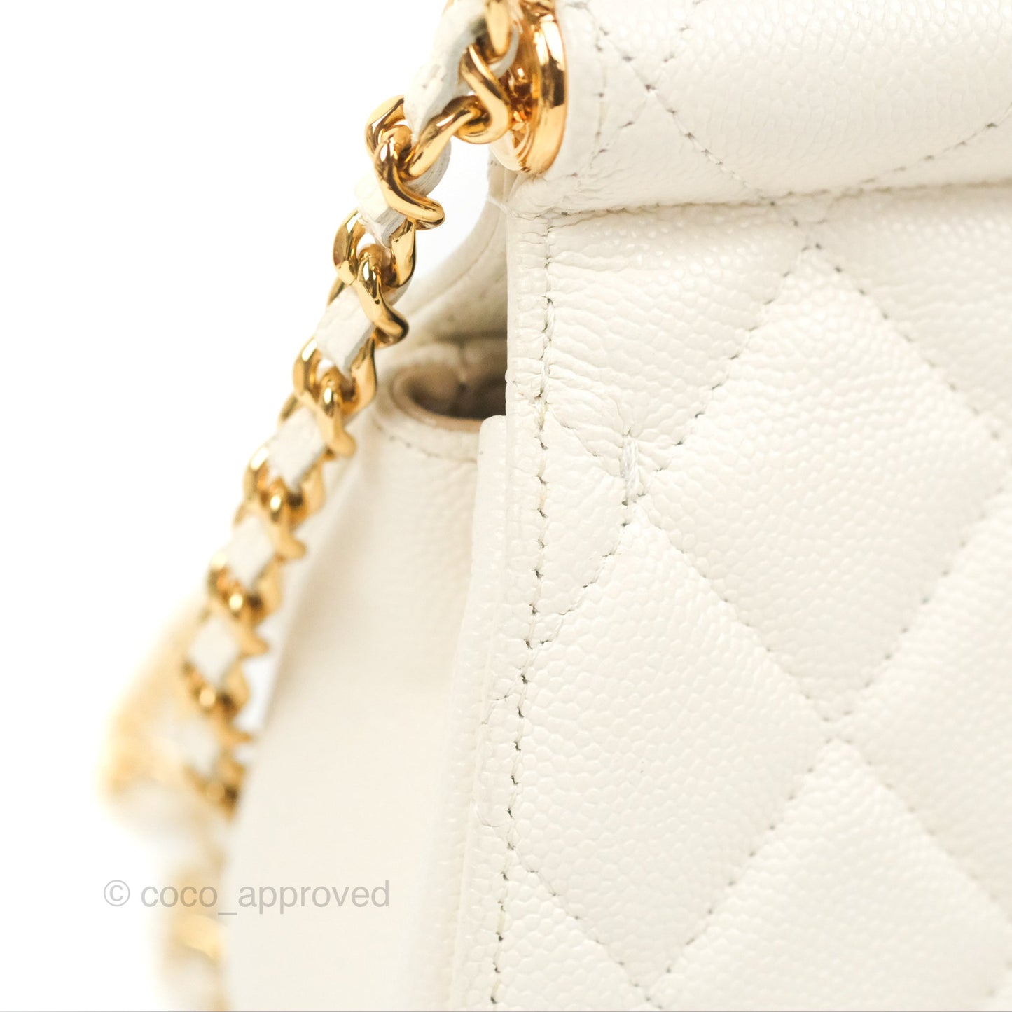Chanel Clutch with Chain Ivory White Caviar Gold Hardware 22K