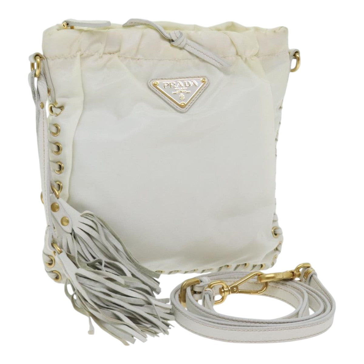 Luxury Prada Shoulder Bag Nylon White Gold  92404
