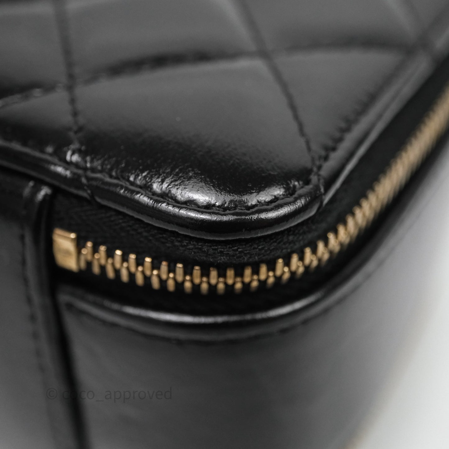 Chanel Small Top Handle Vanity Case Black Shiny Crumpled Calfskin Gold Hardware
