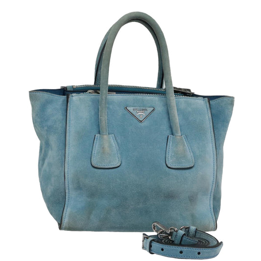 Luxury Prada Hand Bag Suede 2way Blue Silver  92428