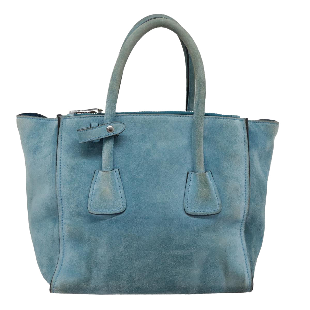 Luxury Prada Hand Bag Suede 2way Blue Silver  92428