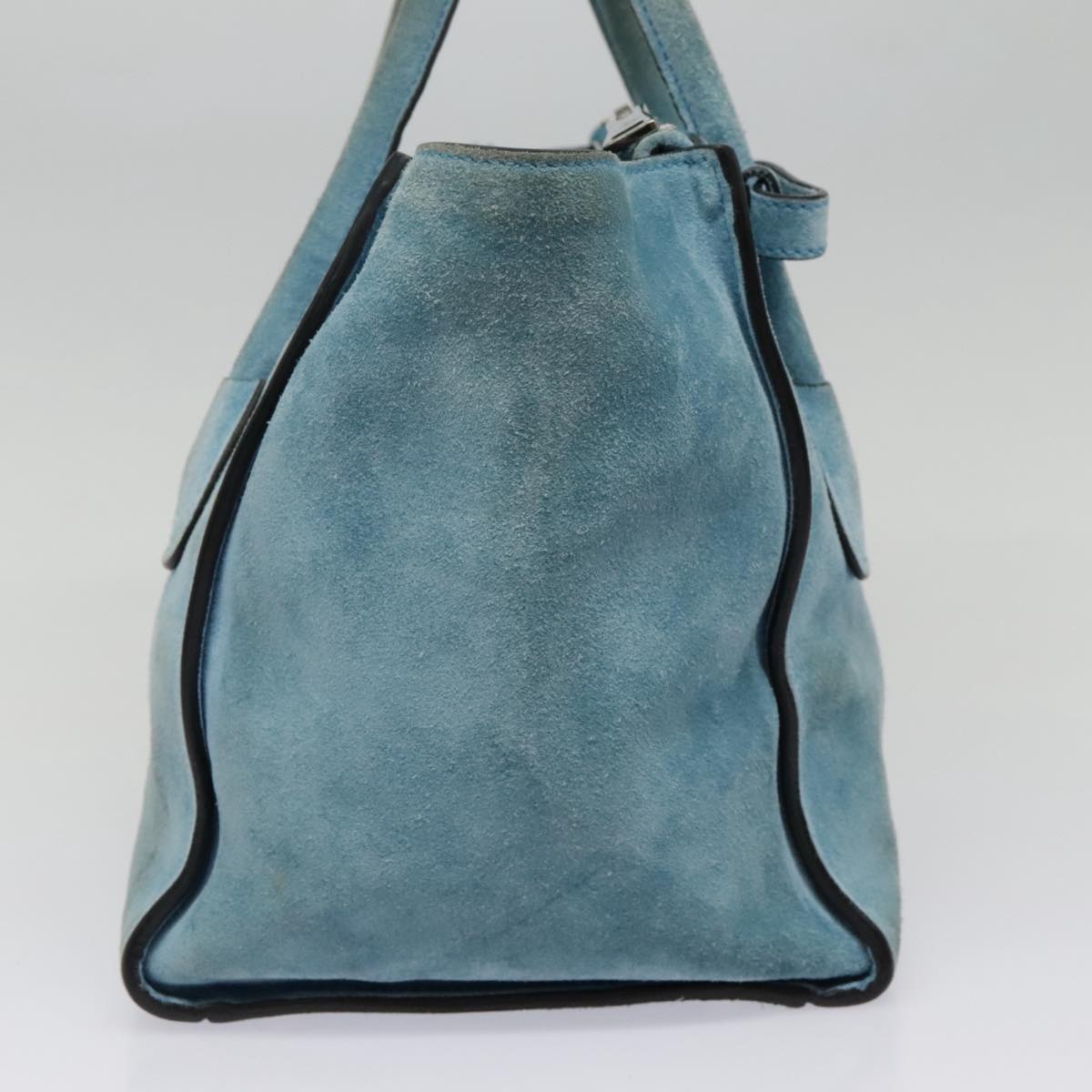 Luxury Prada Hand Bag Suede 2way Blue Silver  92428