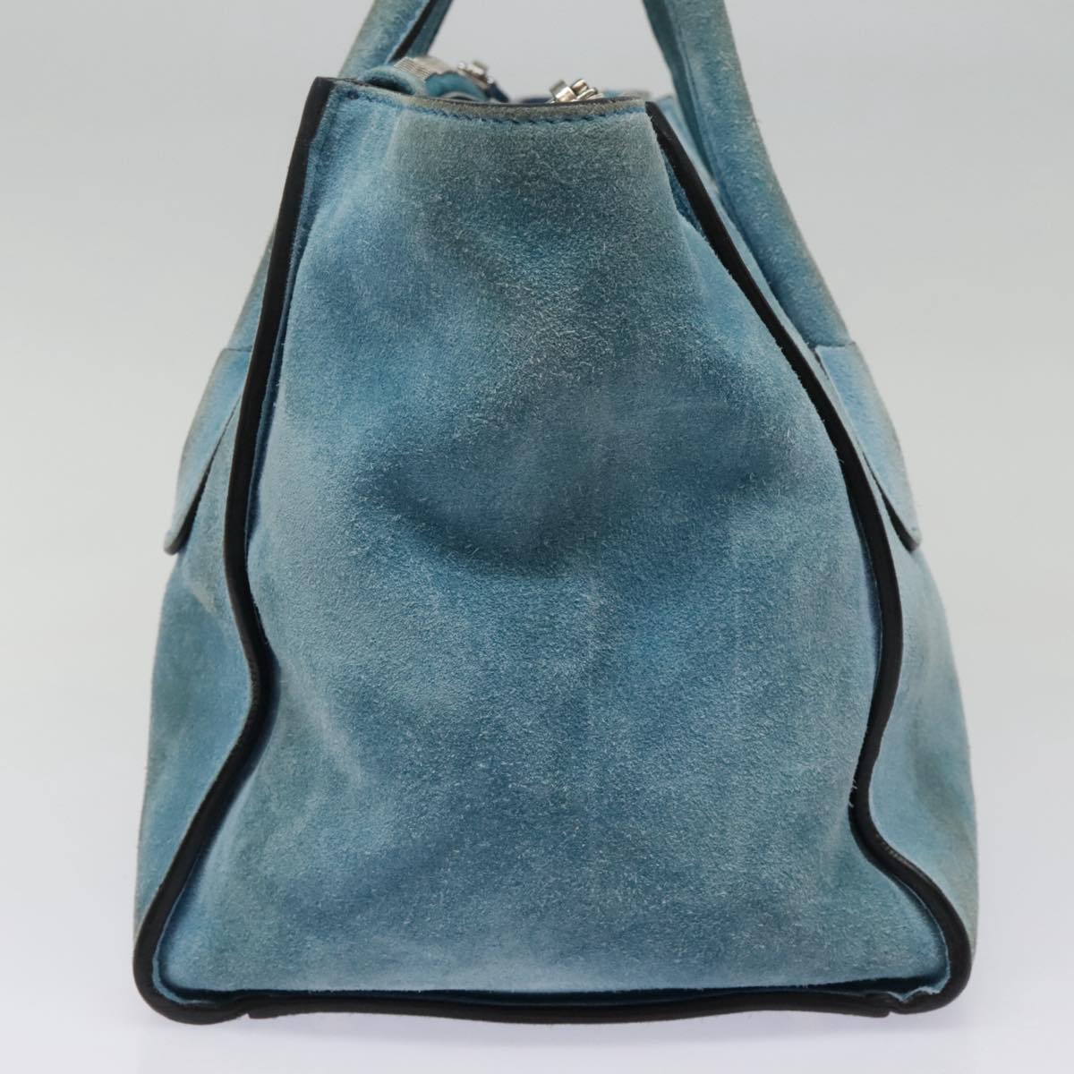 Luxury Prada Hand Bag Suede 2way Blue Silver  92428
