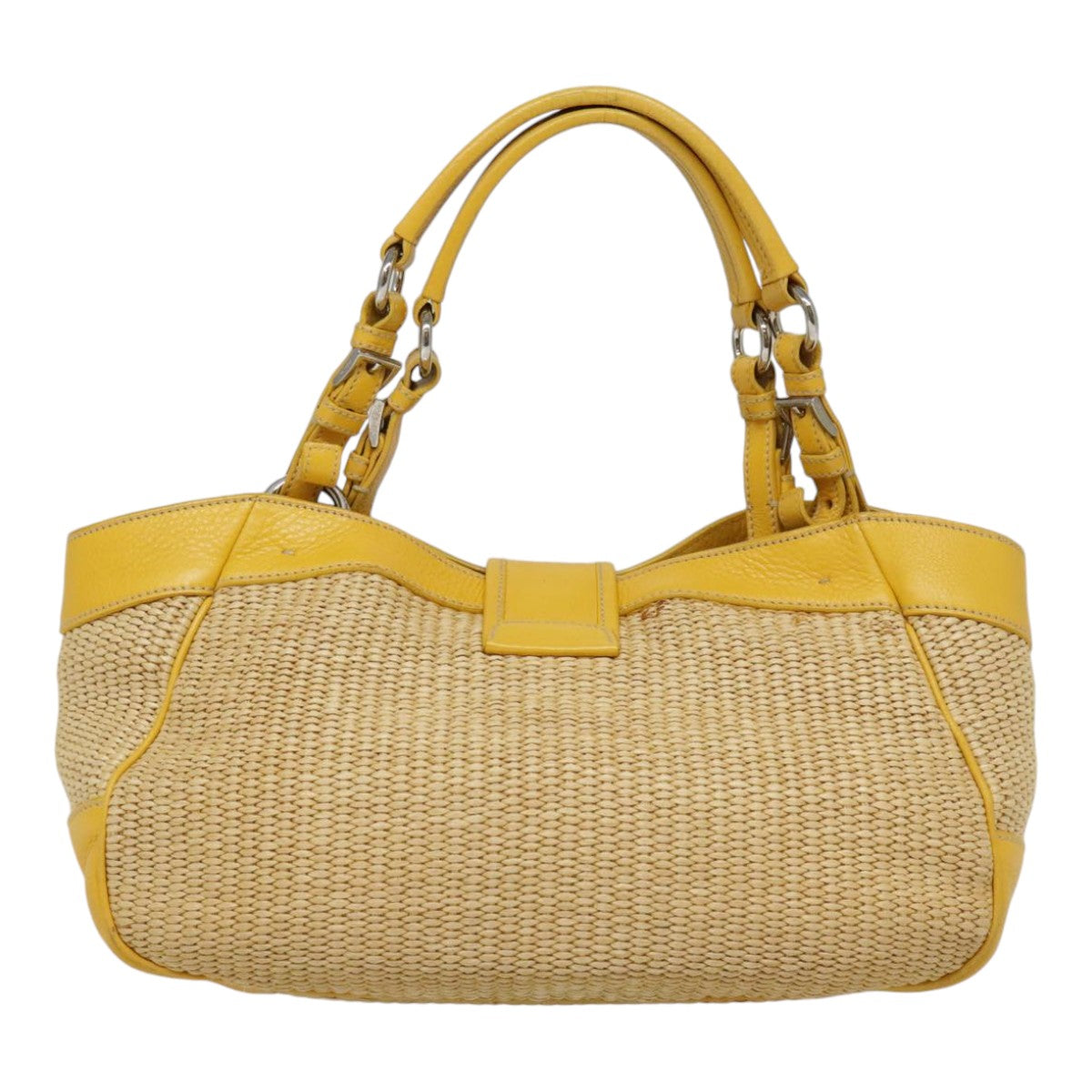 Luxury Prada Tote Bag Straw Beige Yellow Silver  92434