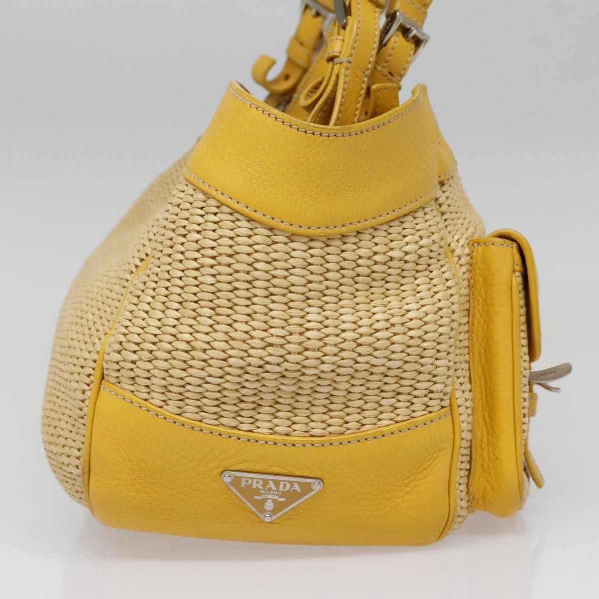 Luxury Prada Tote Bag Straw Beige Yellow Silver  92434