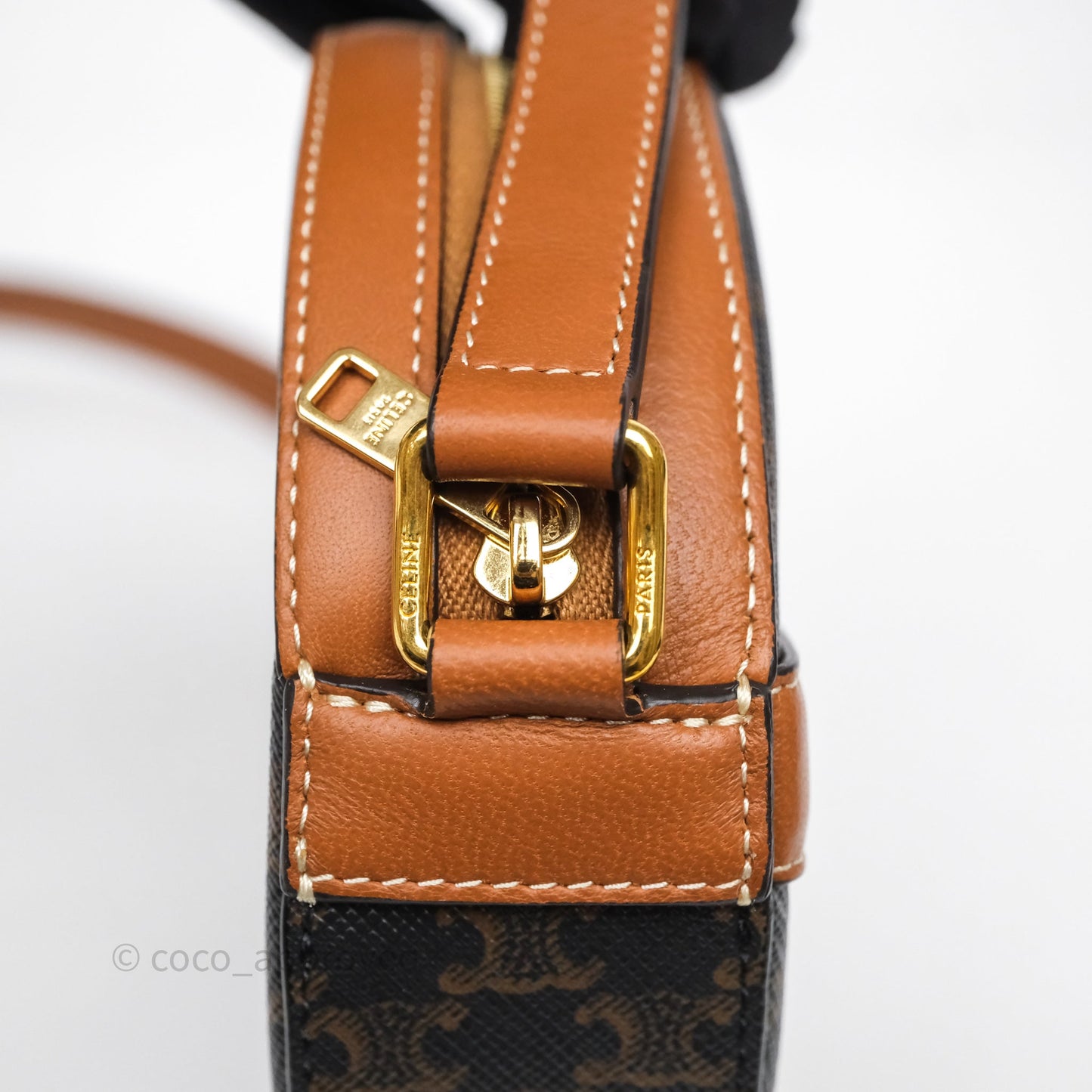 Celine Round Purse on Strap Triomphe Canvas Tan