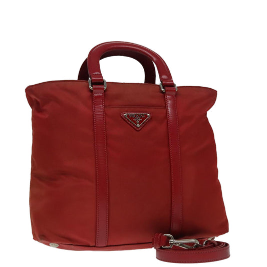Luxury Prada Hand Bag Nylon 2way Red Silver  92474