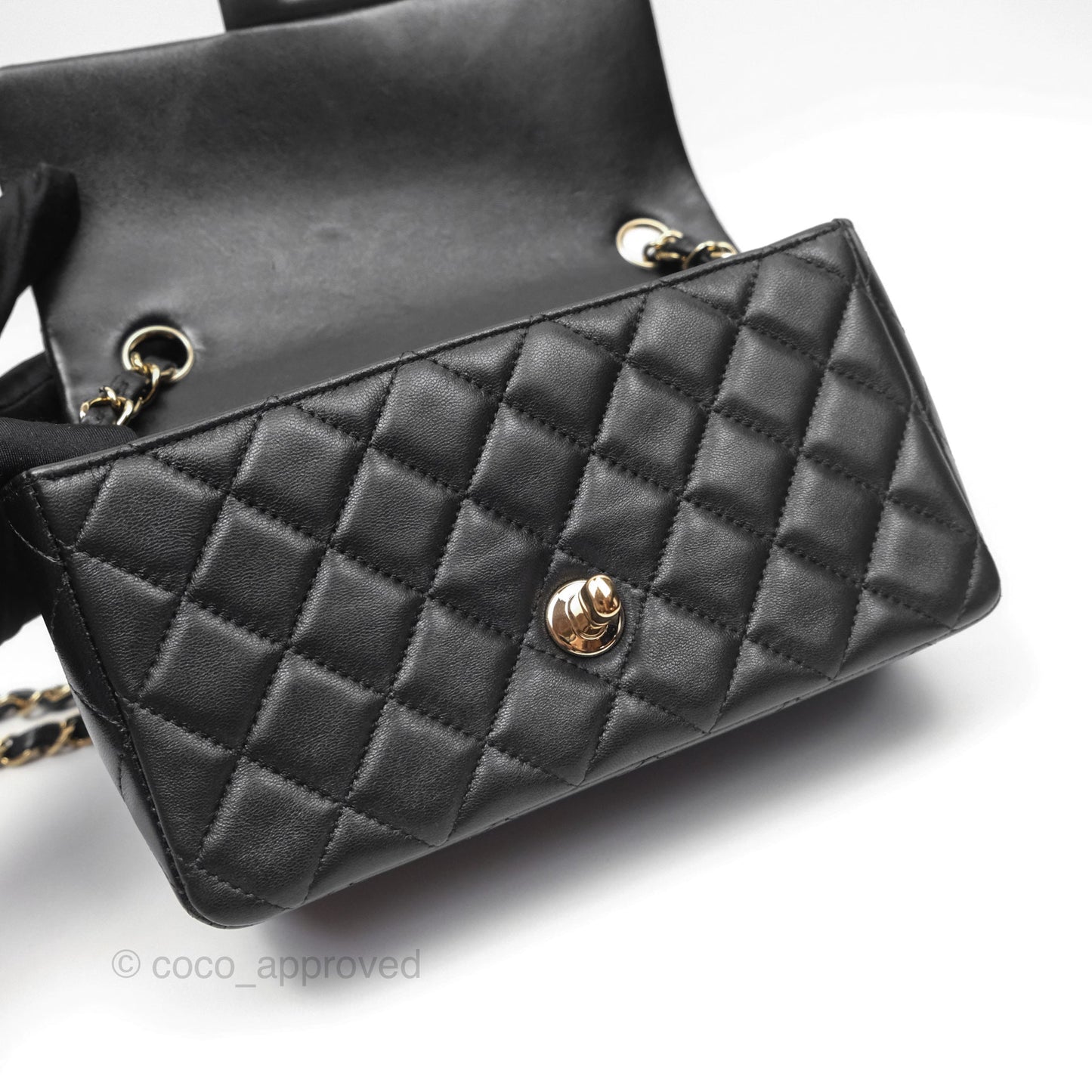 Chanel Quilted Mini Rectangular Flap Black Lambskin Gold Hardware
