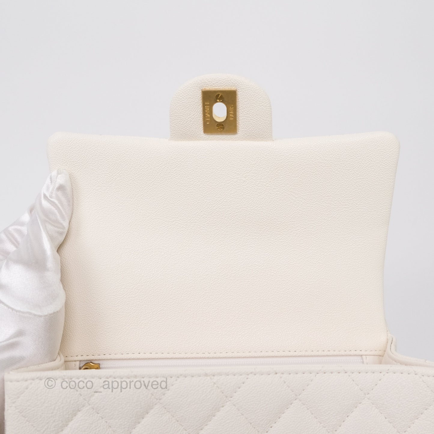 Chanel Top Handle Mini Rectangular Flap Bag Ivory Caviar Gold Hardware