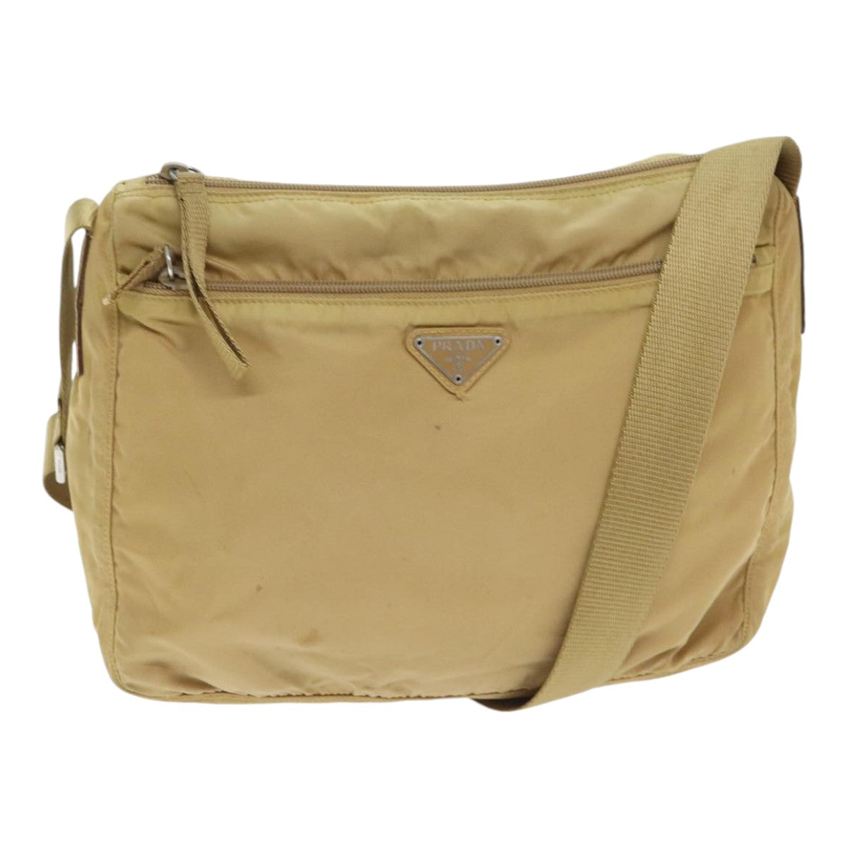 Luxury Prada Shoulder Bag Nylon Beige Silver  92490