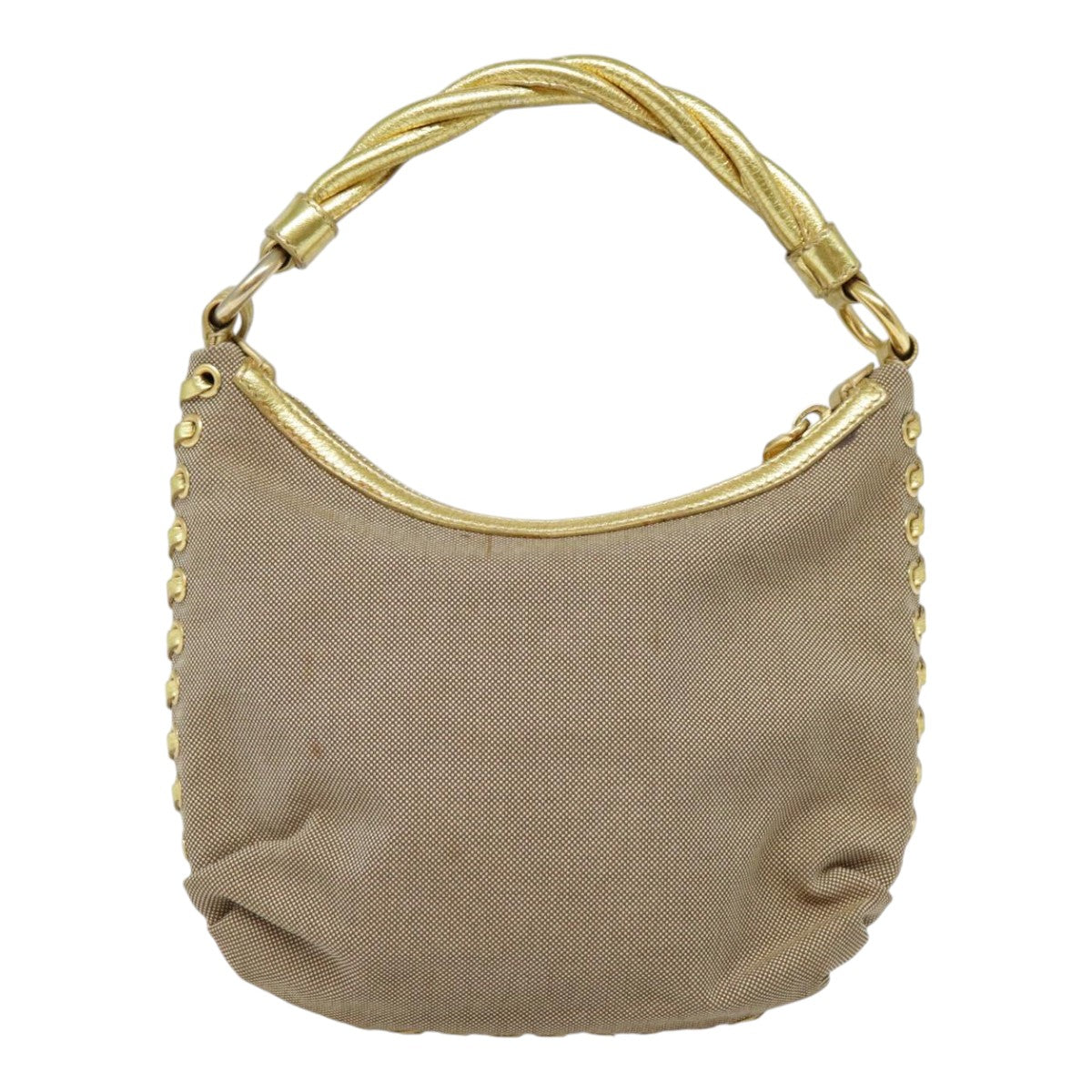 Luxury Prada Hand Bag Canvas Leather Beige Gold  92497