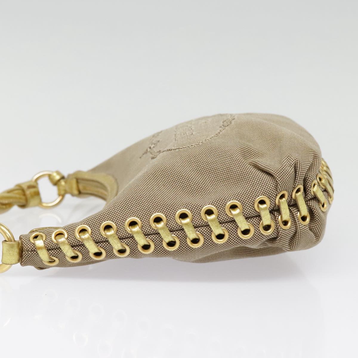 Luxury Prada Hand Bag Canvas Leather Beige Gold  92497